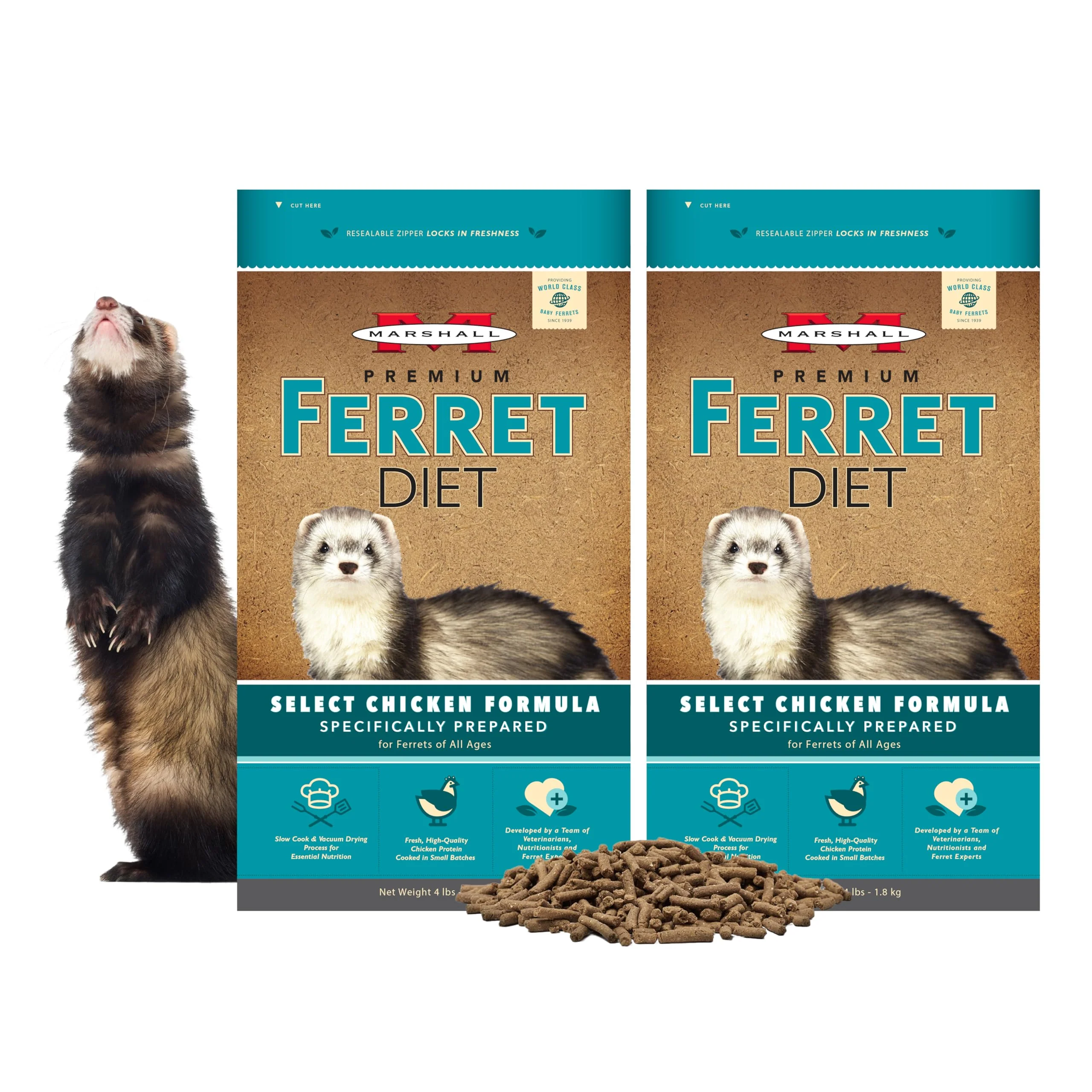 Specialty Marshall Select Chicken Formula Premium Ferret Diet – 2x4 lb Pack Digestive Health Energy Muscle Effective