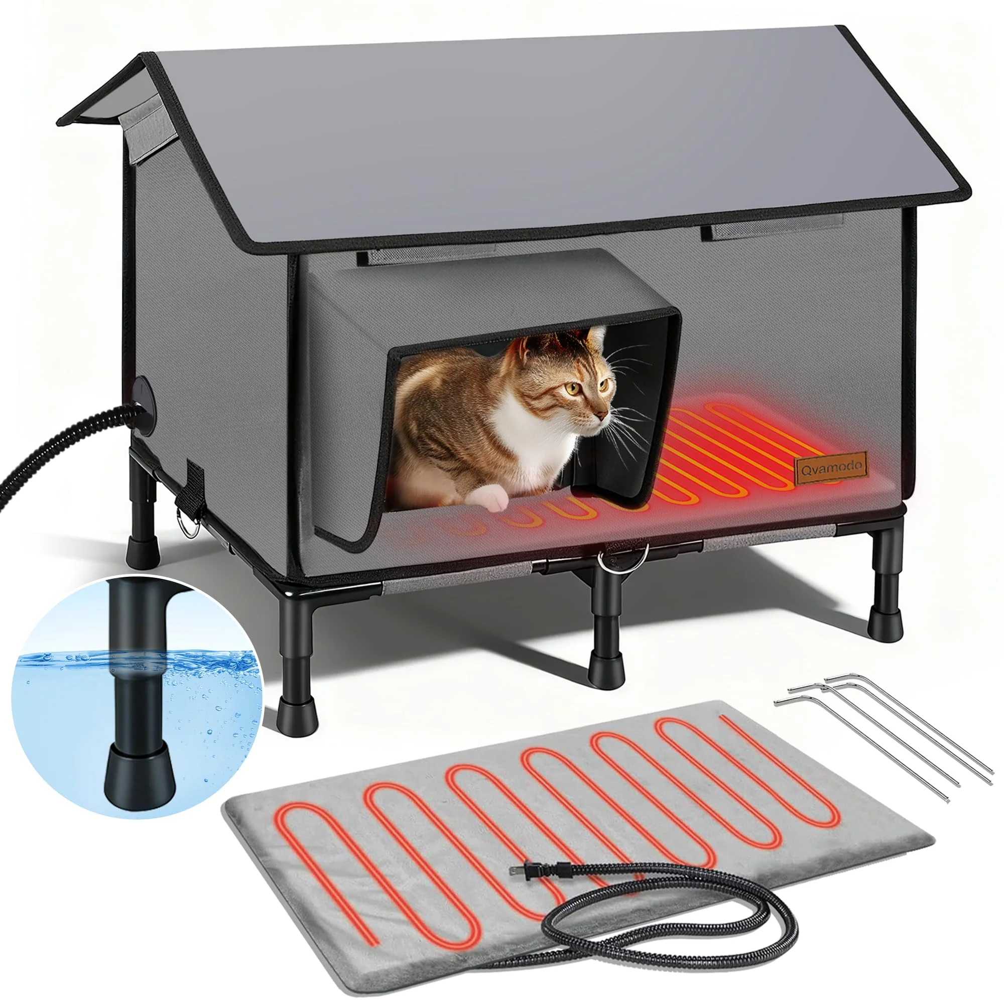Elite Qvamodo 6-Layer Heated Cat House — Ultra Sturdy Waterproof Outdoor Shelter Environmentally Friendly