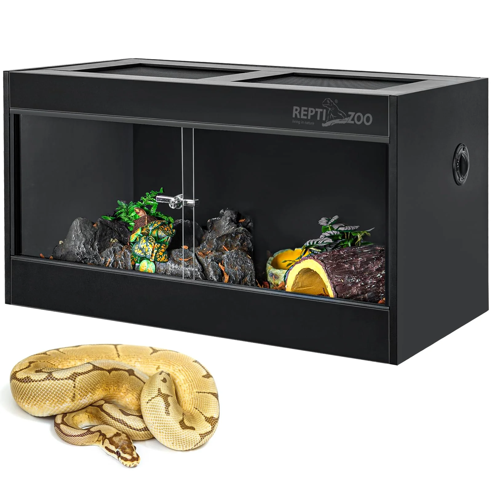 Environmentally Friendly REPTI ZOO 50-Gallon PVC Reptile Enclosure Glass Sliding Door Top Ventilation 36x18x18 Fine Crafted