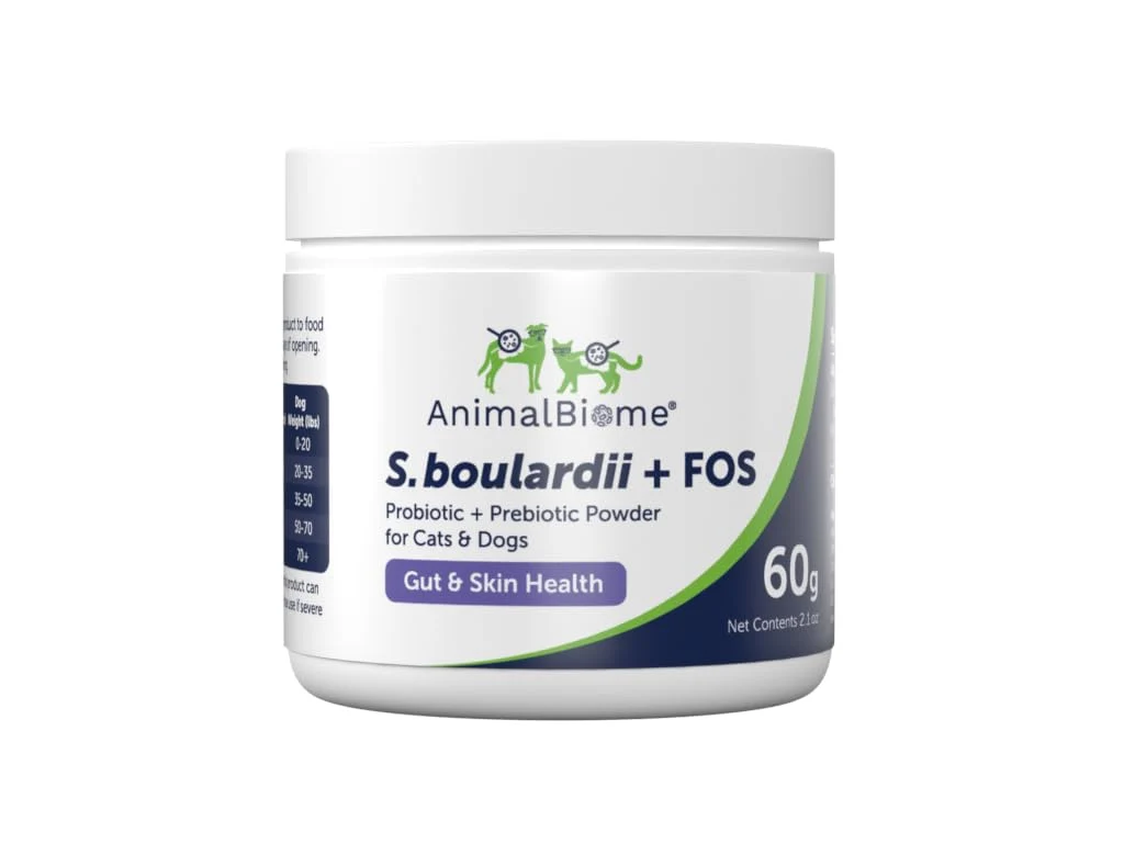 Healthy AnimalBiome Pet Probiotics S. boulardii FOS Powder for Dogs Cats Gut Health Skin Support Enhanced