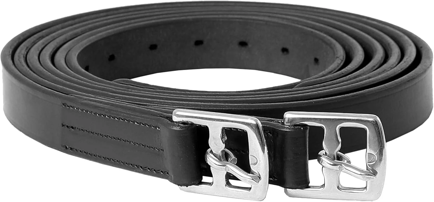 World-Class Exion Pre-Stretched Leather Stirrup Leathers for English Saddles Premium Vegetable-Tanned Non-Stretch Stirrups for Jumping Dressage Schooling 18-Hole Numbered Adjustment SS Buckles High-Grade