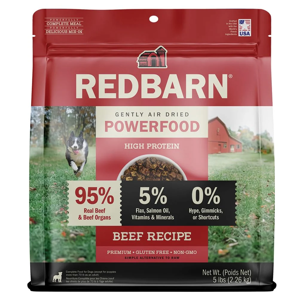 Original Redbarn Powerfood Air Dried Dog Food – 95 Beef Organs High-Protein Grain- USA Made 5lb Professional