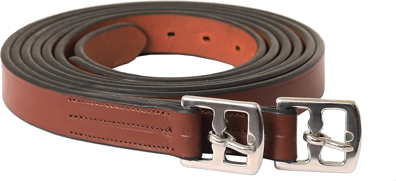 Breathable Exion Pre-Stretched Leather Stirrup Leathers for English Saddles Premium Vegetable-Tanned Non-Stretch Stirrups for Jumping Dressage Schooling 18-Hole Numbered Adjustment SS Buckles Smart
