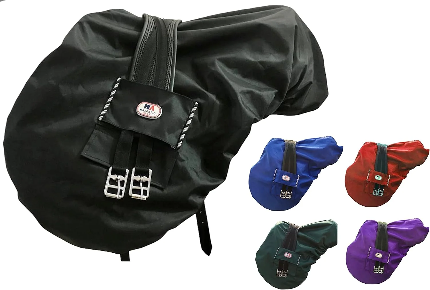 Quality Majestic Ally Nylon Waterproof Fleece Lined Ride On English Saddle Cover-Multiple Color Black Clean