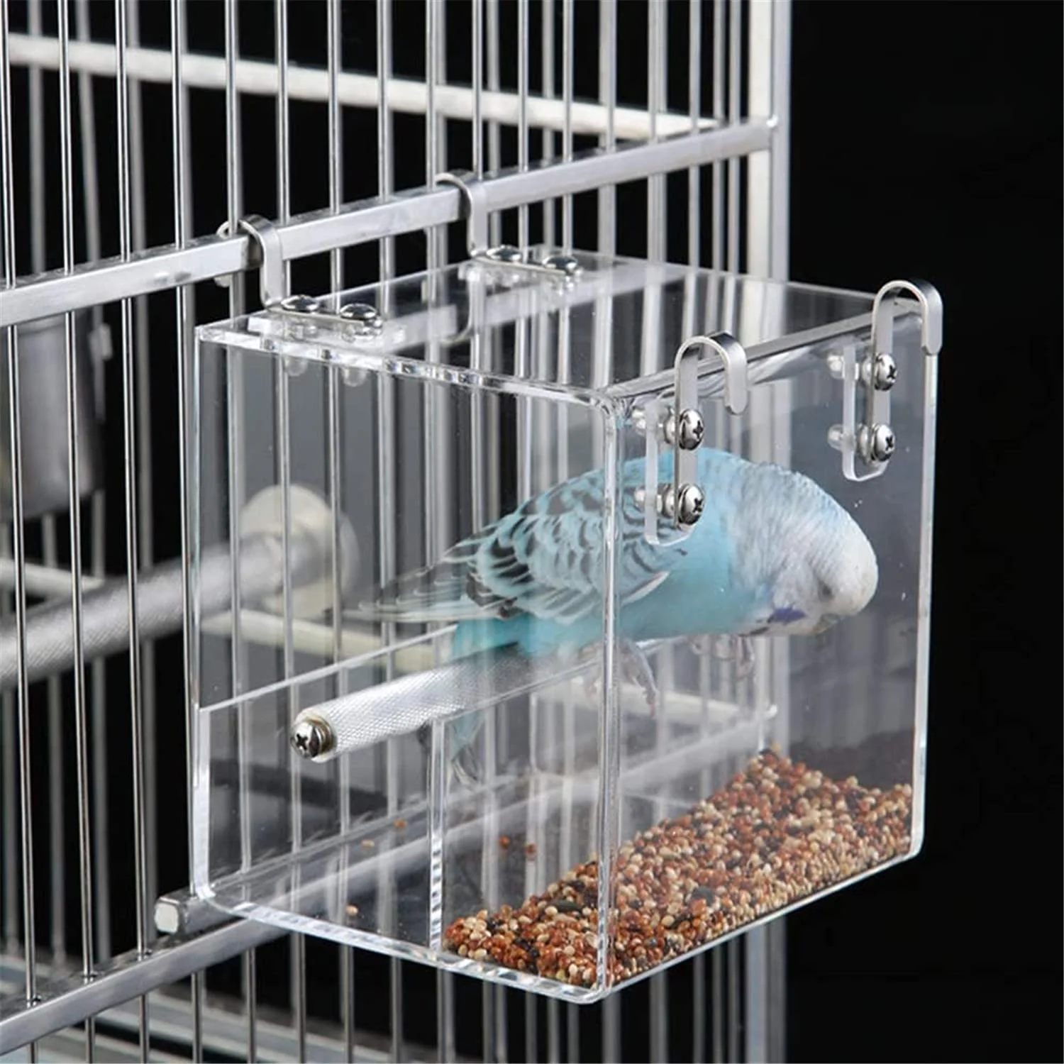Fine GURECOD Automatic Bird Feeder – No Mess Acrylic Cage Feeder for Parakeets Canaries Small Birds Original