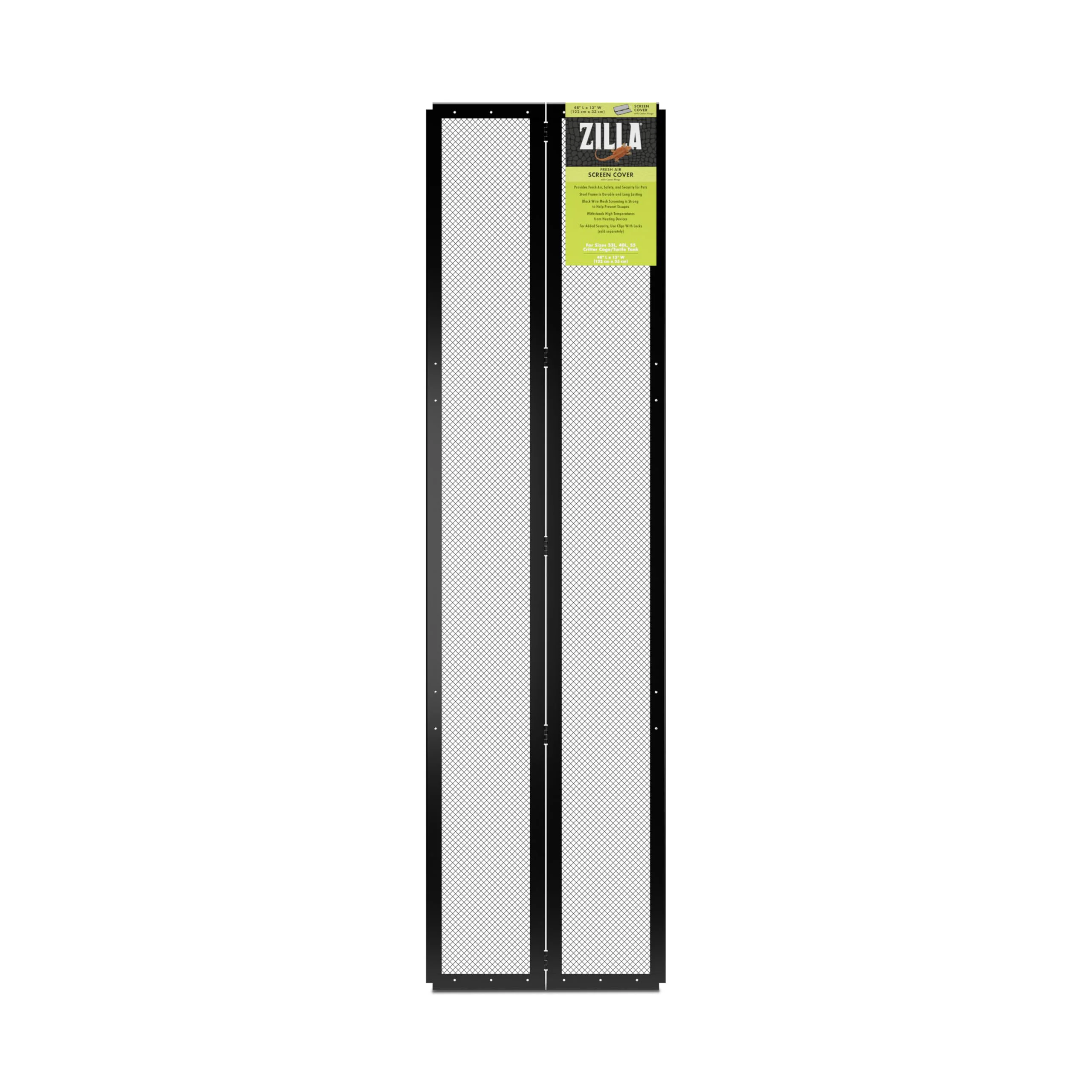 Original Design Zilla Fresh Air Screen Cover with Center Hinge — 48 x 13 in for Reptile Terrariums Premium