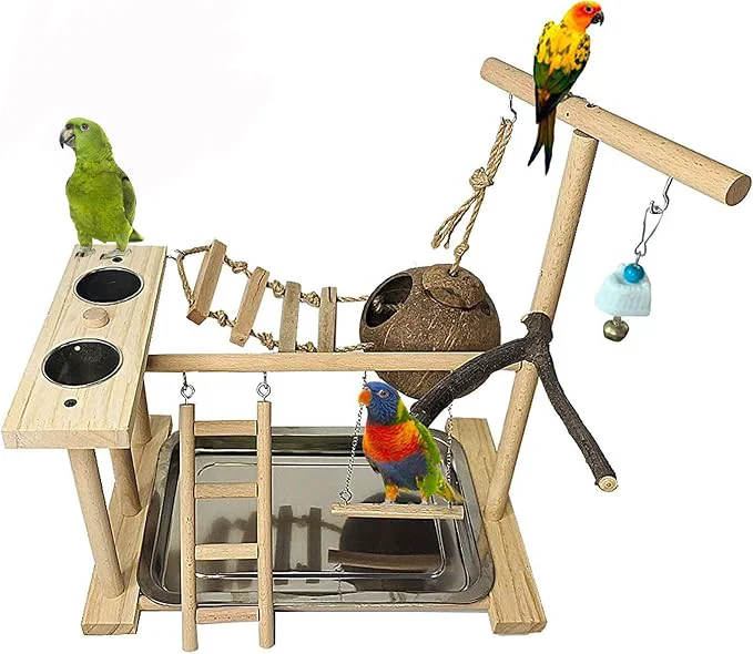 Consistent Parrots Playground Bird Play Stand Natural Wood Parrot Perch Gym Playpen Classic