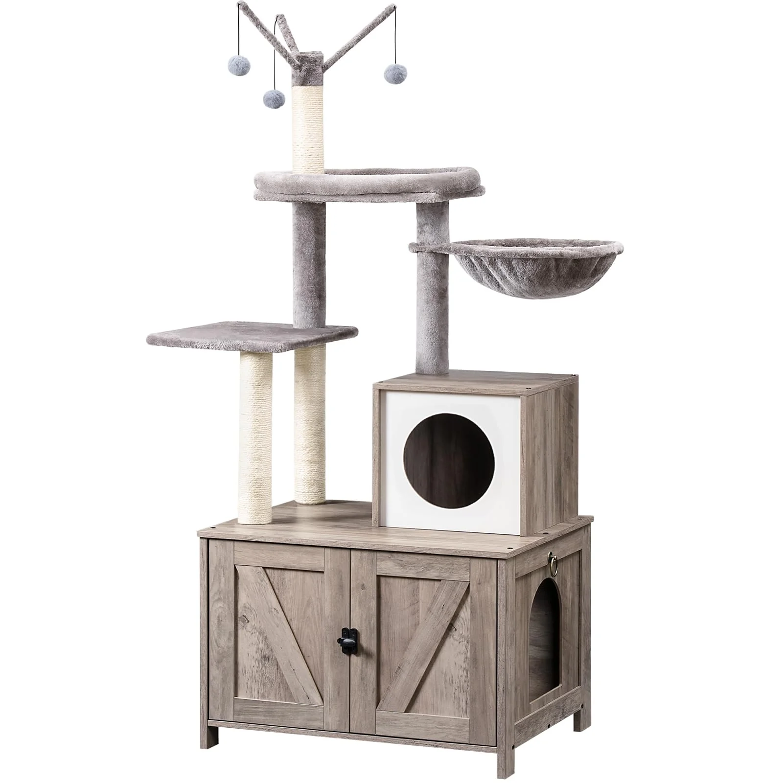Exceptional HOOBRO Cat Tree Tower with Litter Box Enclosure — Greige BG15MZ03 Contemporary