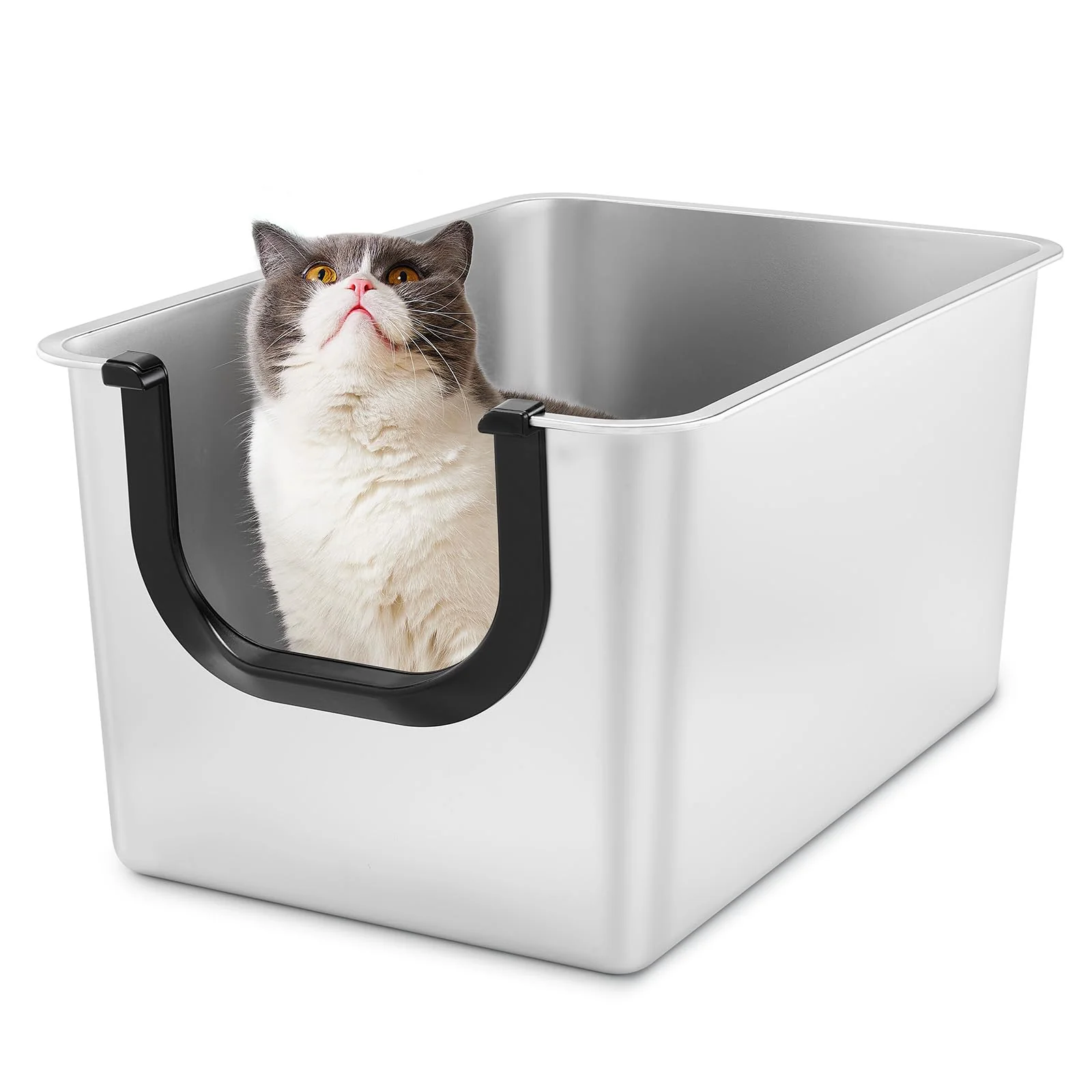 Soft Yangbaga Extra Large Stainless Steel Litter Box — Leak-Proof 12-Inch Sides Non-Stick Non-Slip Carefully Designed