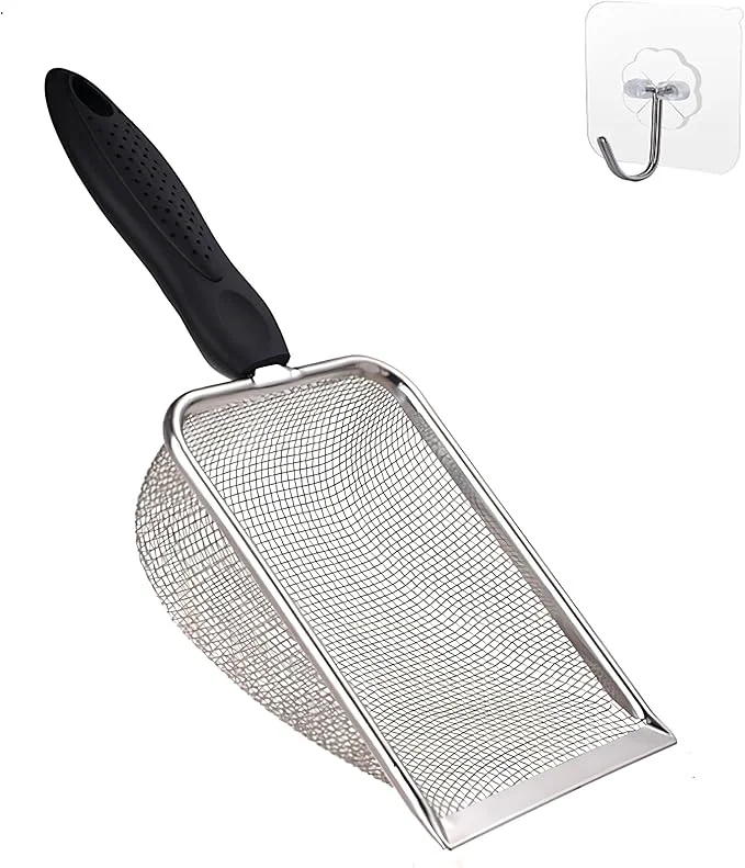 Classic Cat Litter Scoop Stainless Steel Mesh Scooper Long Handle Deep Shovel Non-Stick Dependable