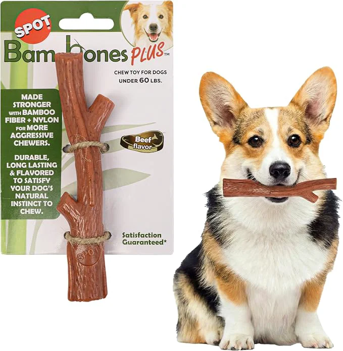 Enhanced SPOT Bam-Bones Plus Branch -Bamboo Fiber Nylon Durable Long Lasting Dog Chew Secure