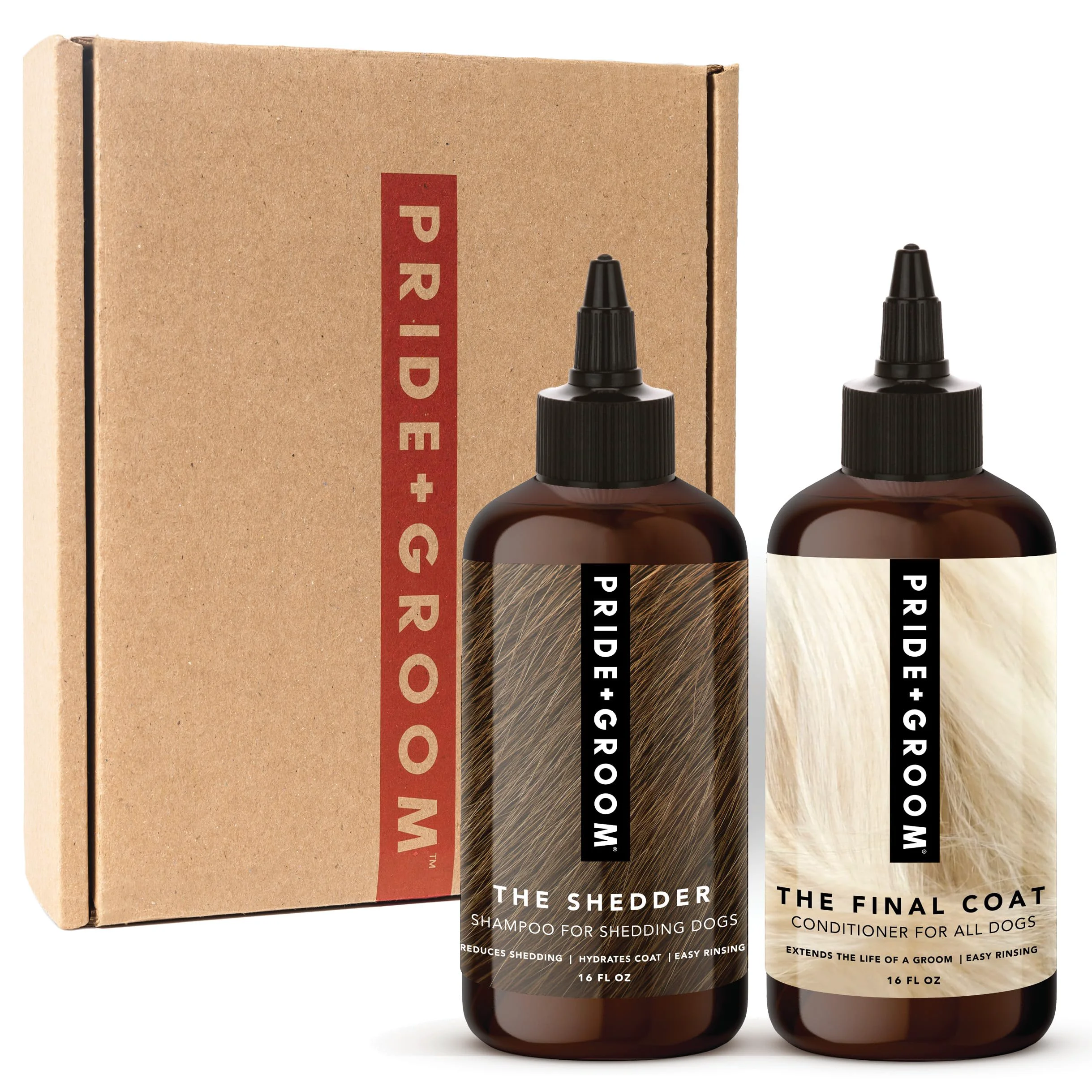 First-Class PRIDE AND GROOM The Shedder Box Set – Deshedding Dog Shampoo Conditioner All-Natural 32oz Stylish