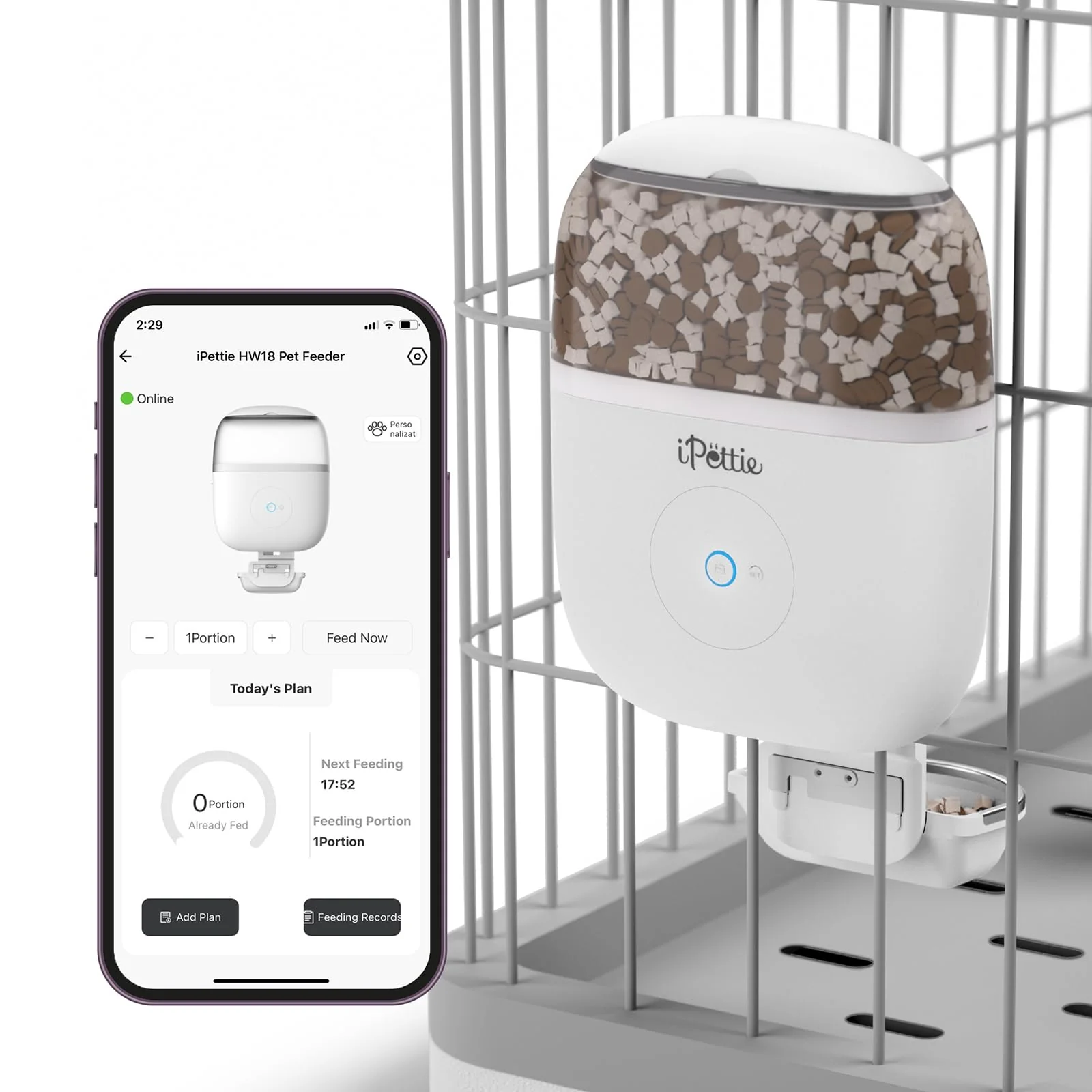 Fast iPettie Smart WiFi Hanging Cage Feeder for Rabbits Cats Dogs Hamsters Timed Feeding 62oz Capacity Organic