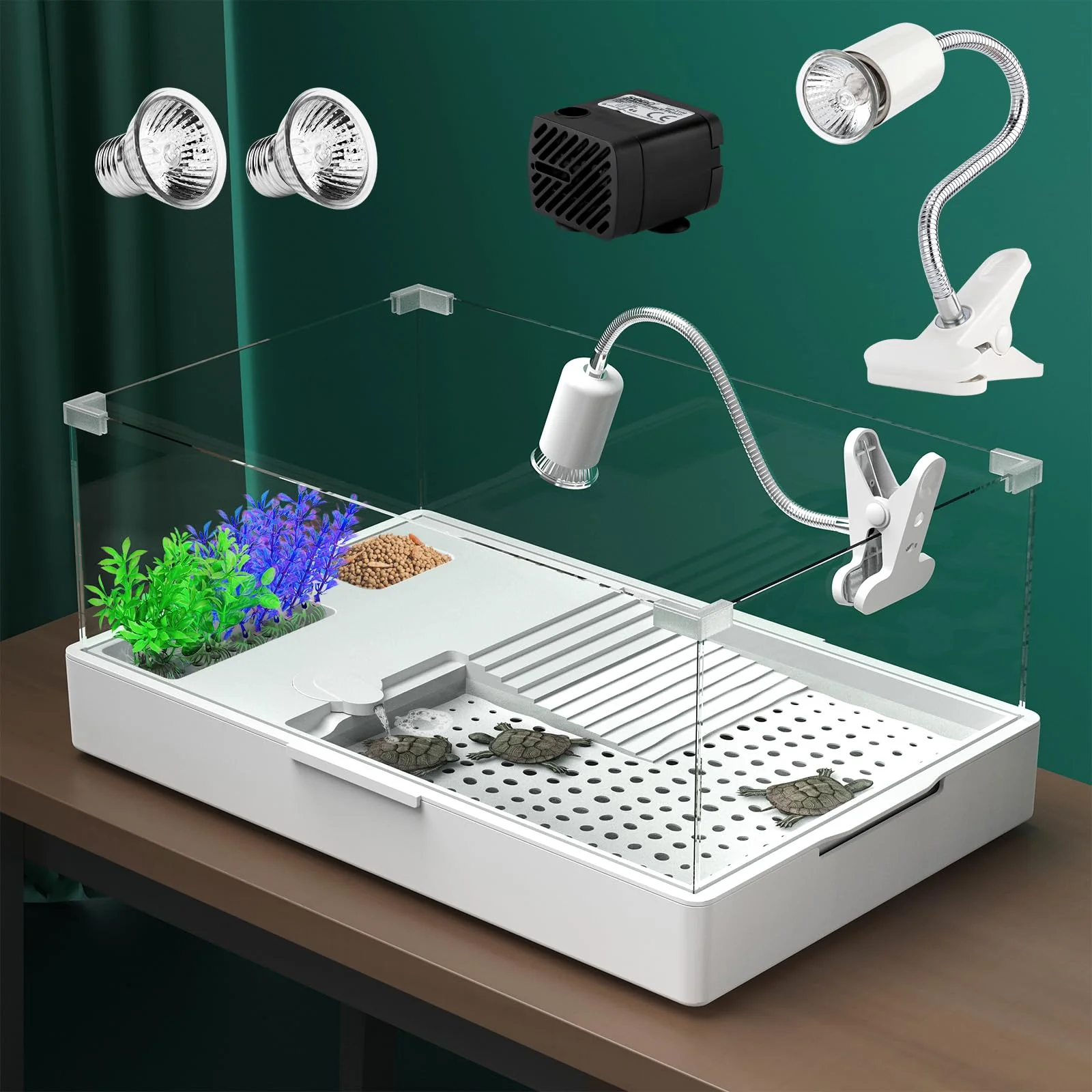 Professional Geegoods Turtle Tank Kit with Light Water Pump — 23.6 x 14.2 x 10.4 in Habitat Breathable