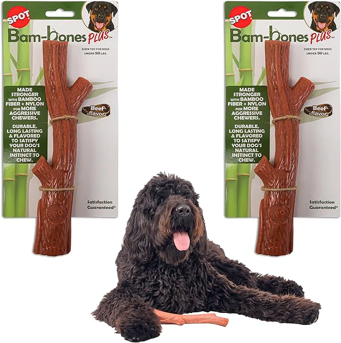 Original SPOT Bam-Bones Plus Branch -Bamboo Fiber Nylon Durable Long Lasting Dog Chew Exceptional