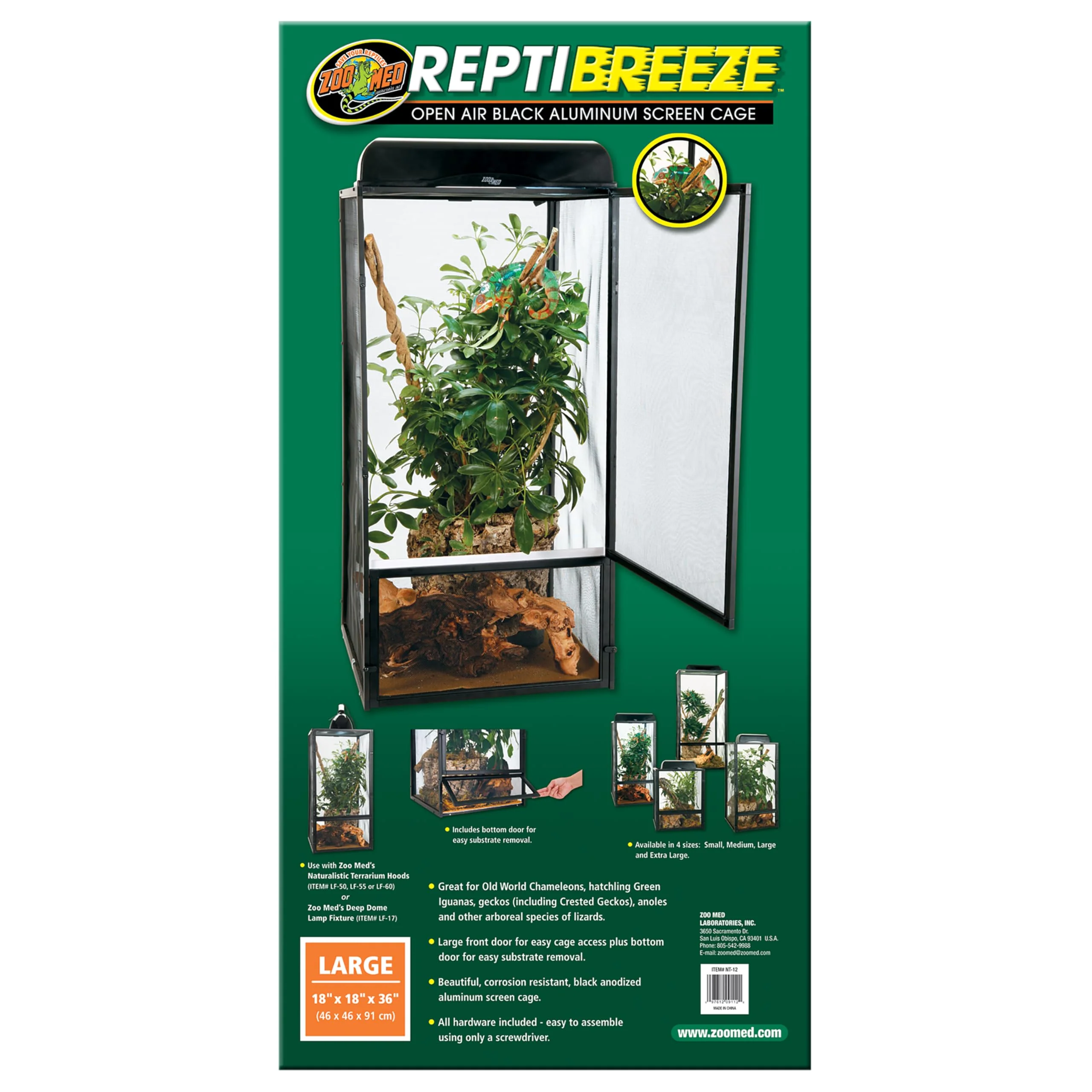 Efficient Zoo Med ReptiBreeze Open Air Screen Cage – Large 18x18x36 Fine