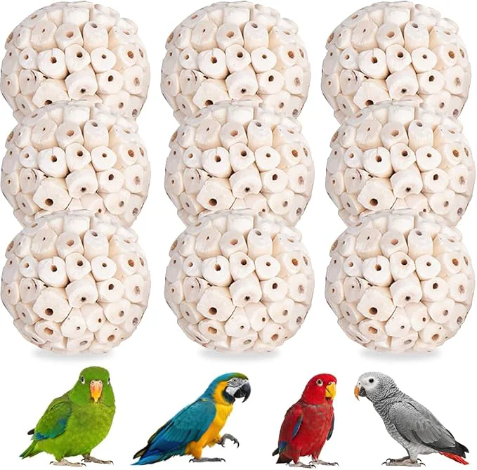 World-Class 9 Pack Bird Toy Sola Balls Natural Parrot Soft Chew Shredding Foraging Toy Proven