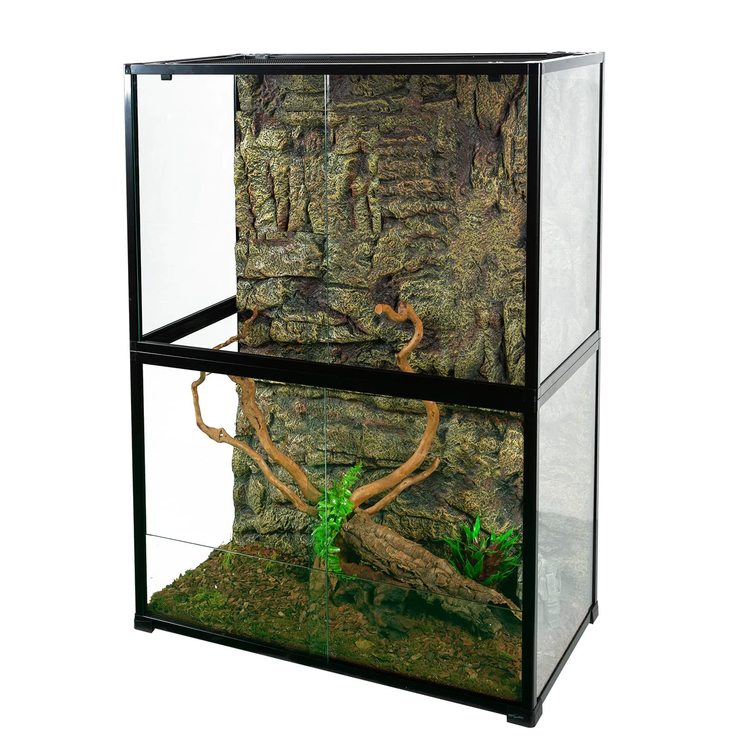 Optimized REPTI ZOO 135-Gallon Glass Reptile Terrarium – 36x18x48 in Sliding Front Doors Top Screen Ventilation Easy Assembly Versatile