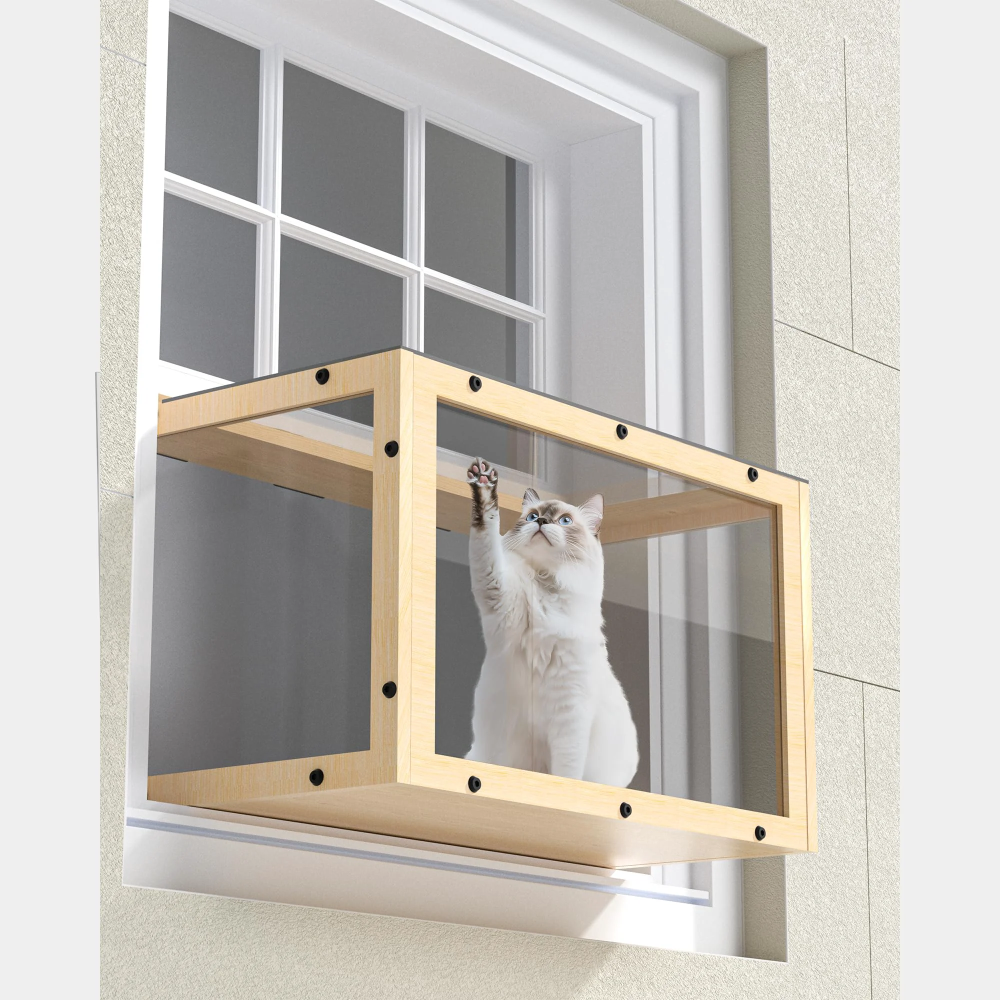 Refined KGCCIZI Window Cat Perch Catio – Wooden Window Box for Indoor Cats 24–35 in Soft