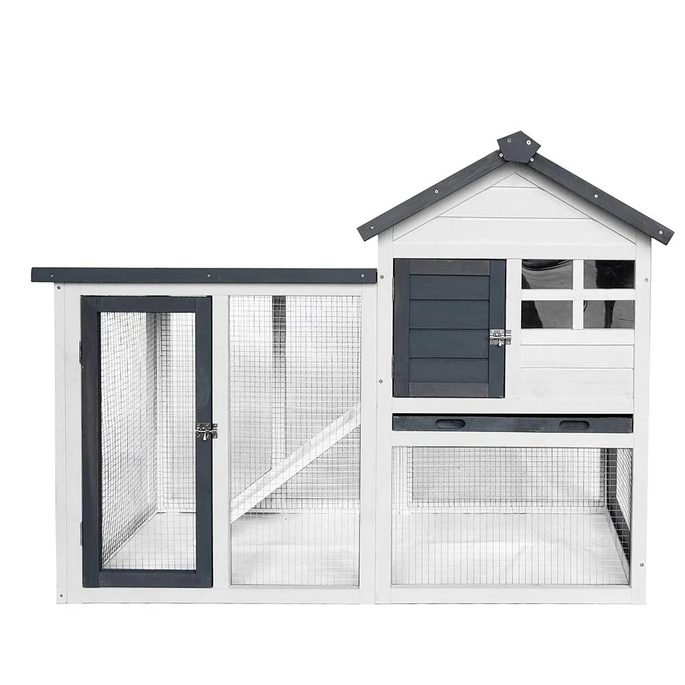 Premium Material BIRASIL Wood Rabbit Hutch 2 Levels with Pull-Out Tray — 48 Inch Functional