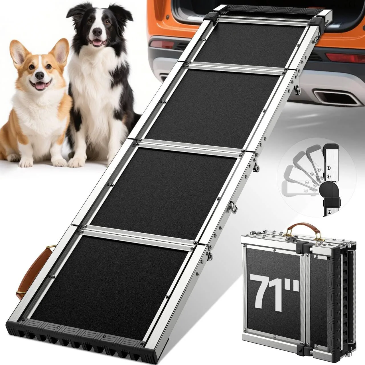 Professional QUIETEX 2025 Upgrade 71-inch Dog Ramp for Cars — Adjustable Head 330 lb Capacity Specialty