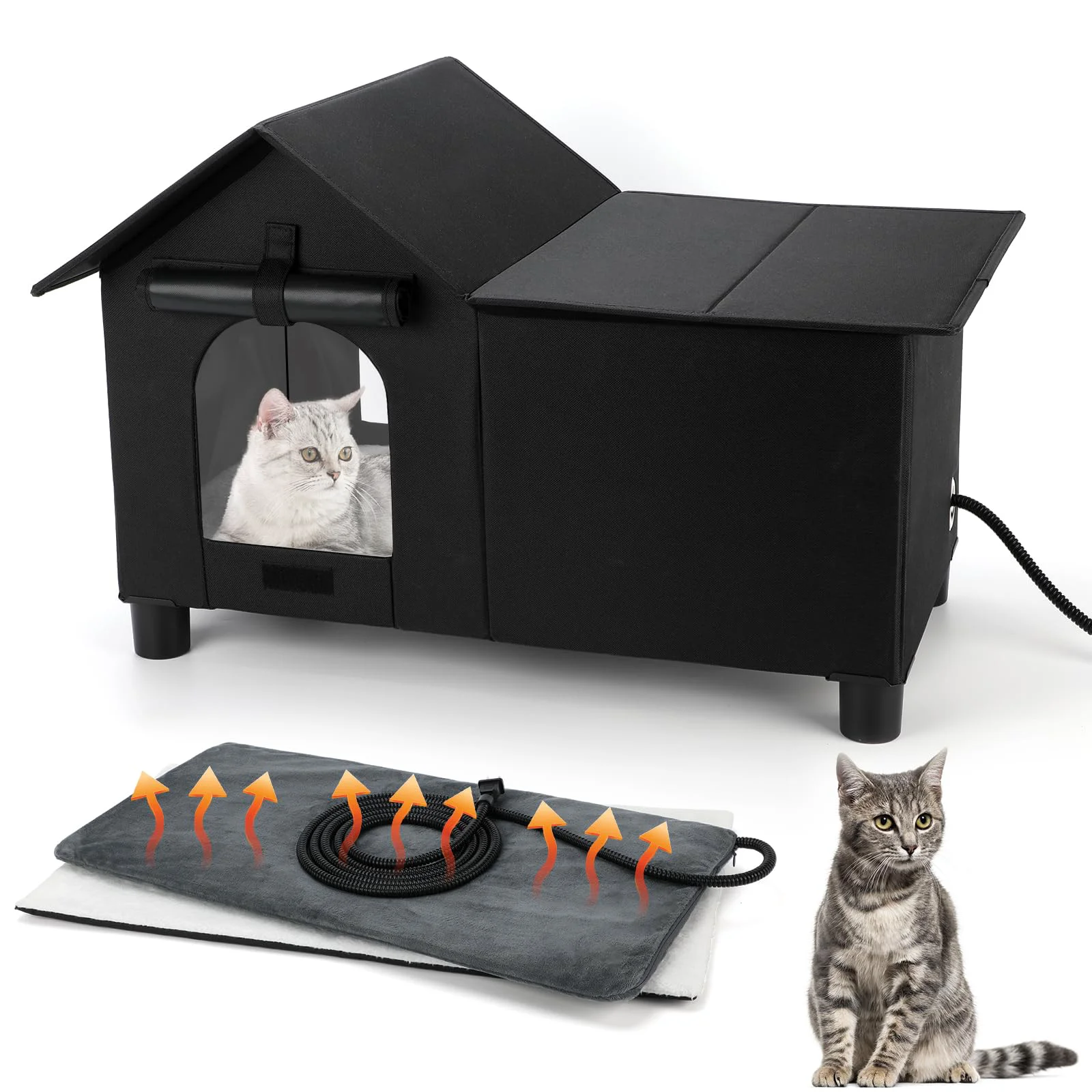 Specialty GINDOOR Extra Large Heated Cat House for Outside in Winter Weatherproof Outdoor Cat Shelter with Heating Pad Enhanced