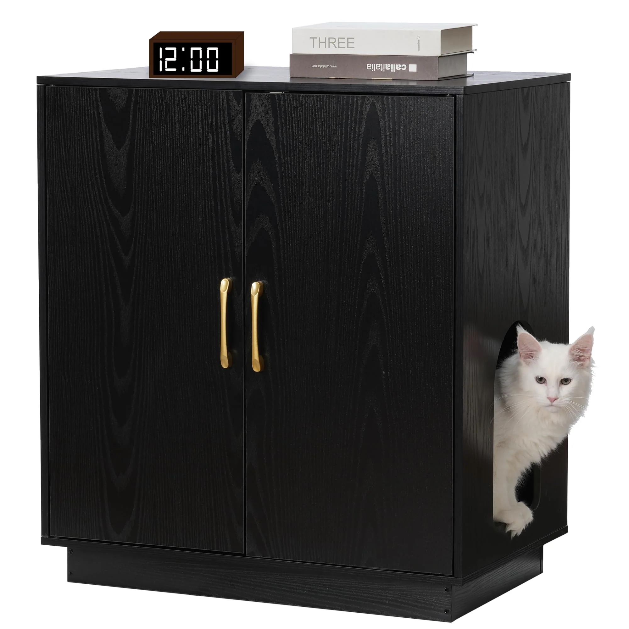 User-Friendly Gitelsnour Litter Box Enclosure — 30.9 High Hidden Storage Side Table Black GCLB003BK High-Quality