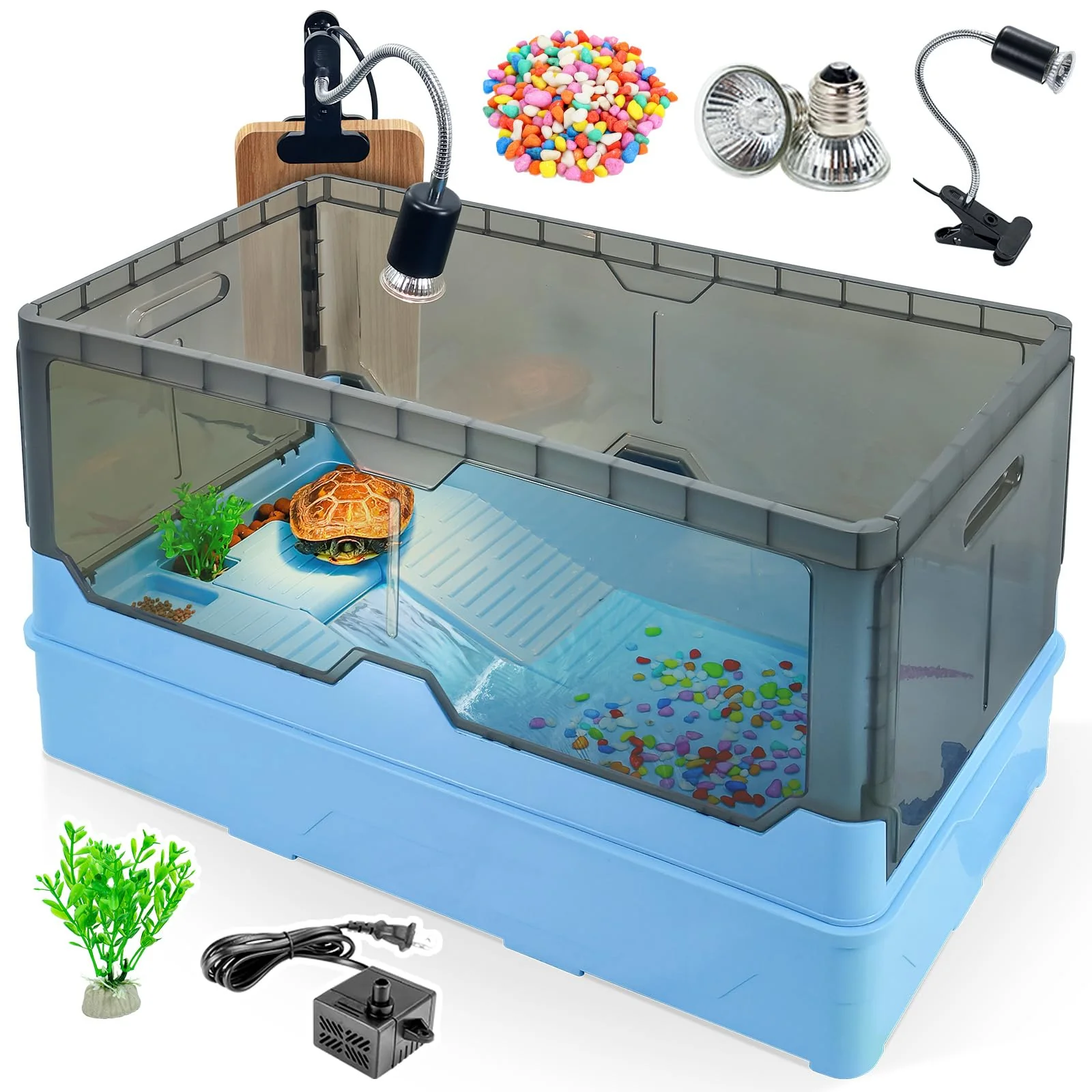 Functional RunDuck Turtle Habitat Tank Kit – Fresh Filtration Waterplay Heat Lamp Blue Large Comfortable