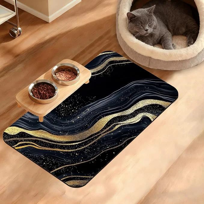 Green Dog Bowl Mat Abstract Marbled Pet Feeding Mat Verified