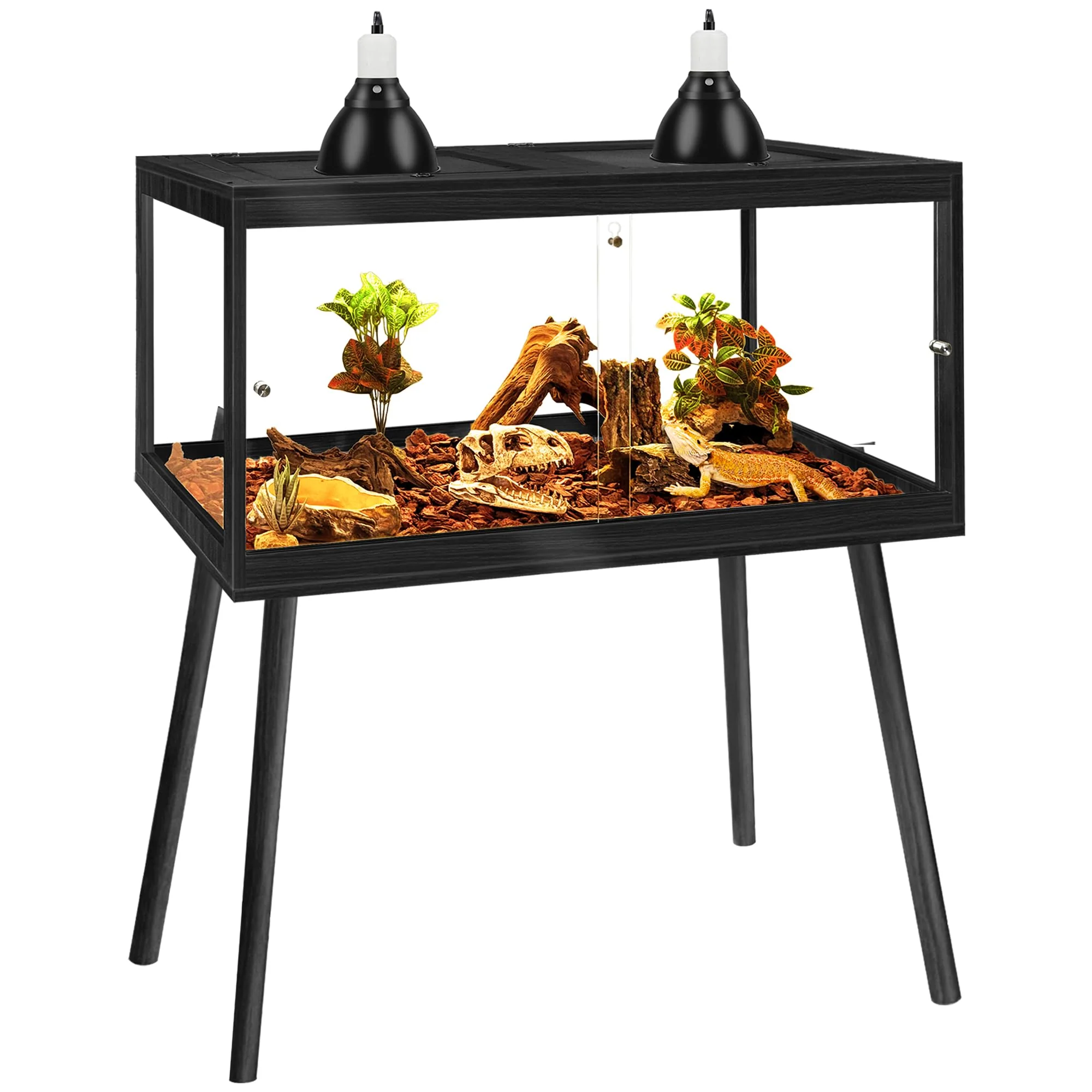 World-Class PROLEE Bearded Dragon Tank with Leg Stand – Premium 32x16x16 Reptile Habitat with Metal Mesh Roof Locking Doors Acrylic Panels Refined