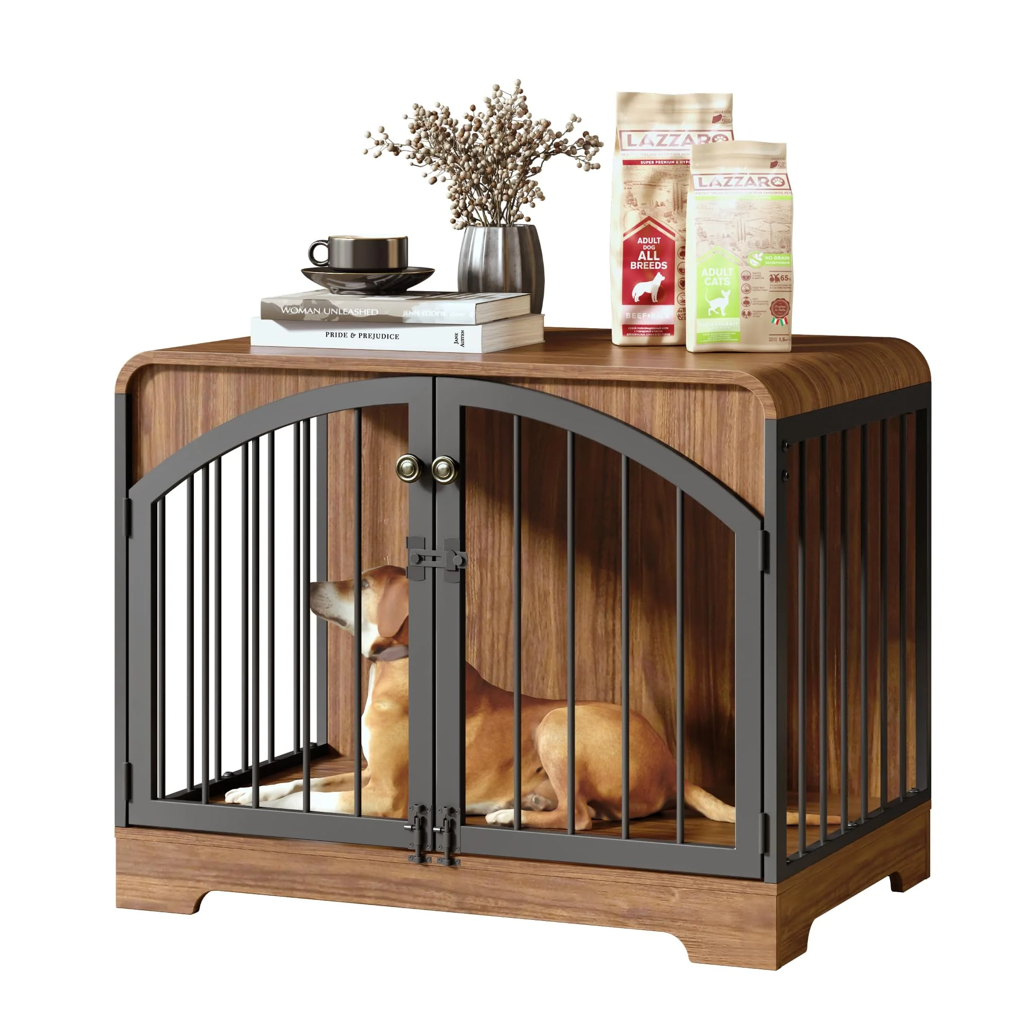 Artisan Berenlefe 31.5-Inch Farmhouse Dog Crate Furniture for Small Dogs – Decorative End Table Retro Brown Fast