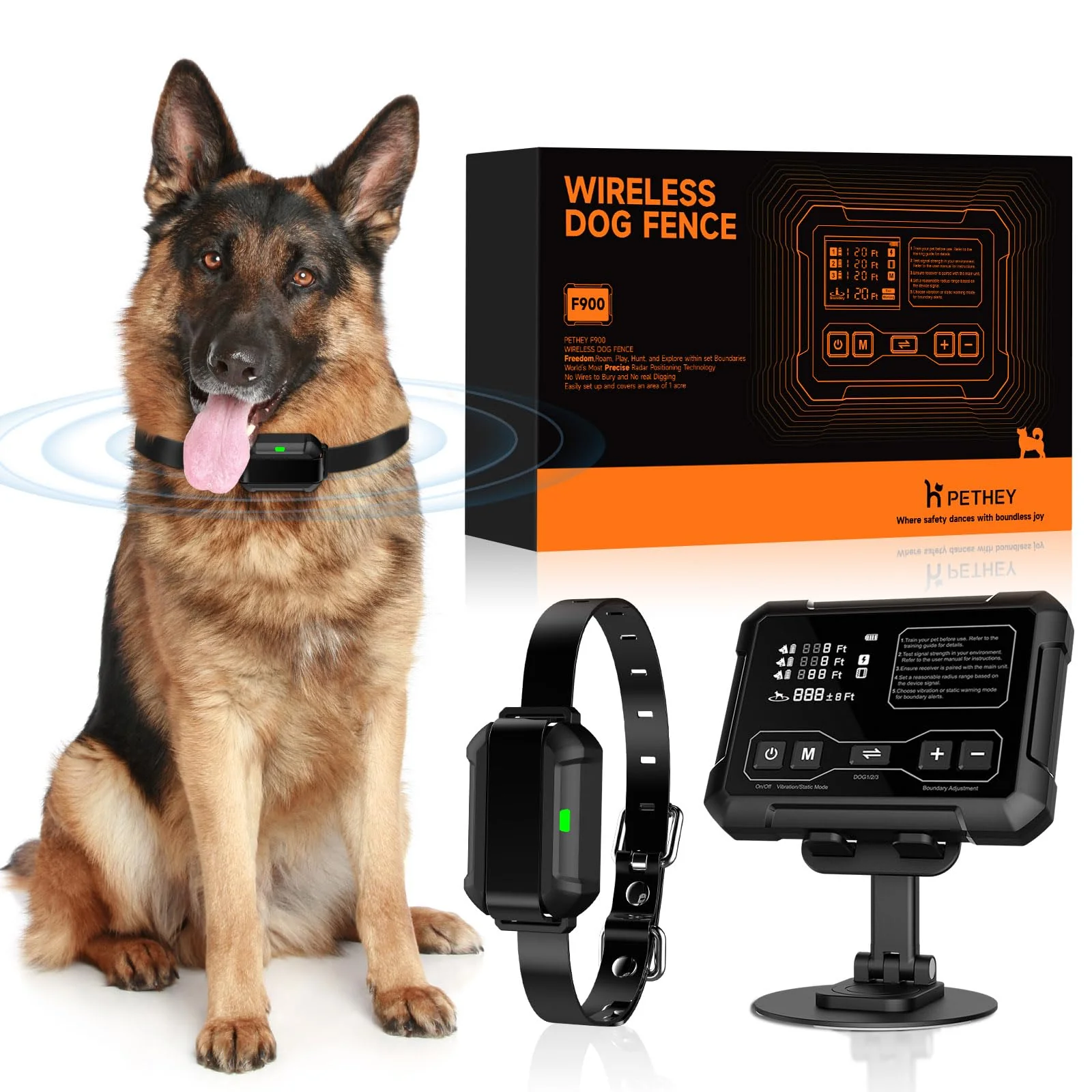 Contemporary PETHEY Wireless Dog Fence System — Indoor Outdoor Radar Boundary 1 Acre -Time Monitoring Long-Lasting