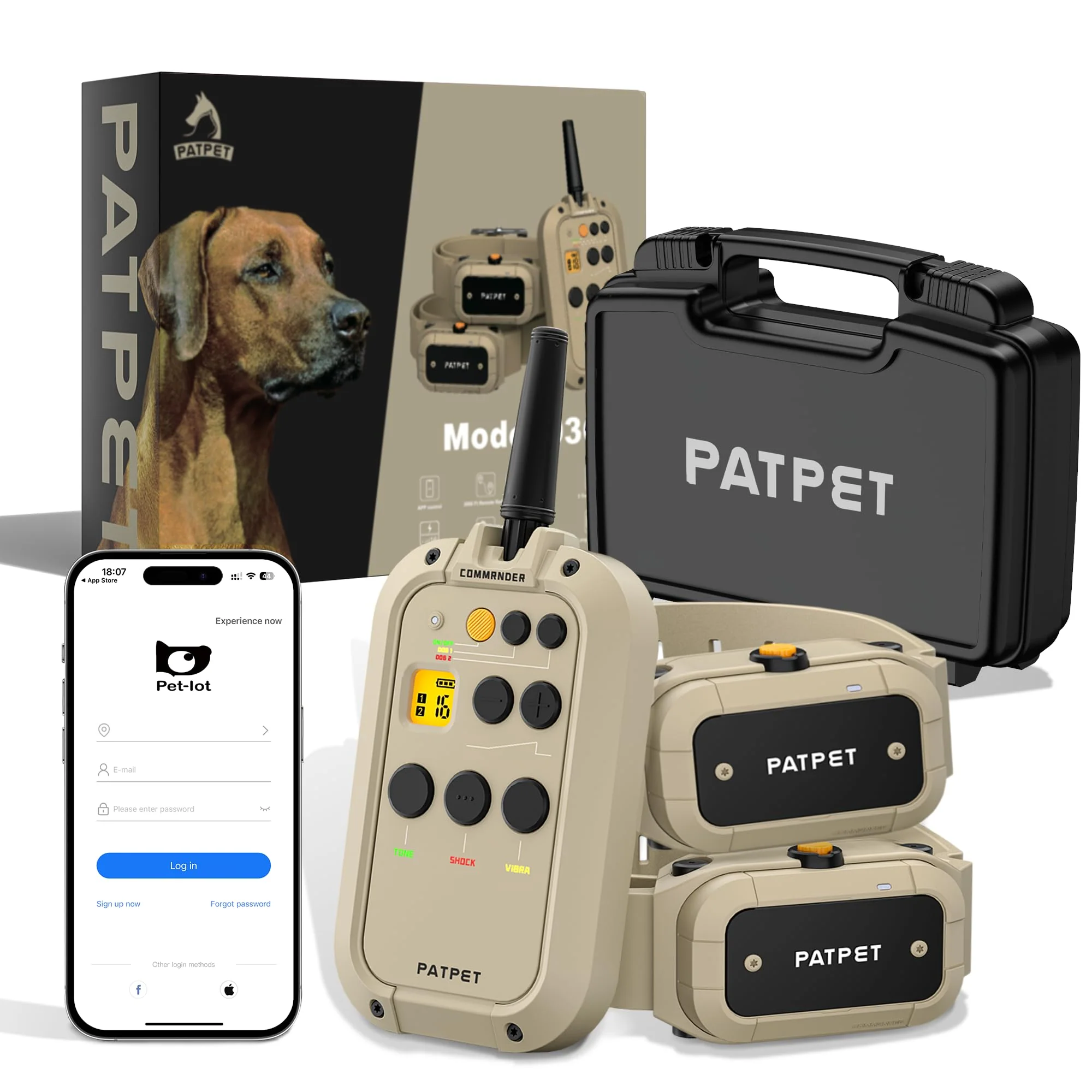 Secure PATPET Dog Training Collar 2 Dogs – App Remote Control 0.5 Mile Range Waterproof E-Collar for Large Dogs 15–140 lb Traditional