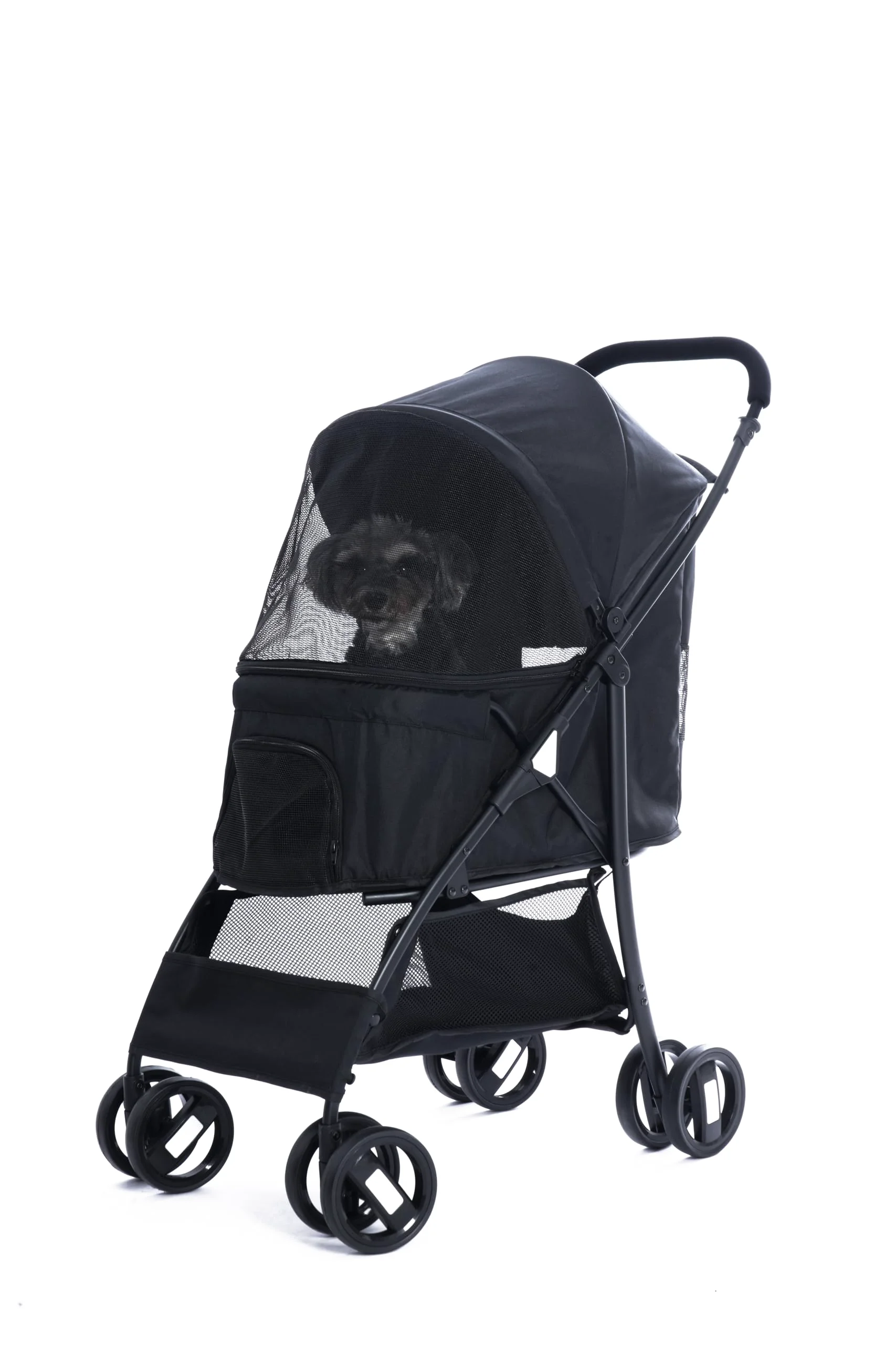 High-End Sunny Sonny 4 Wheels Pet Stroller – Easy-Foldable All-Season Weather Cover Up to 33 lbs Black Certified
