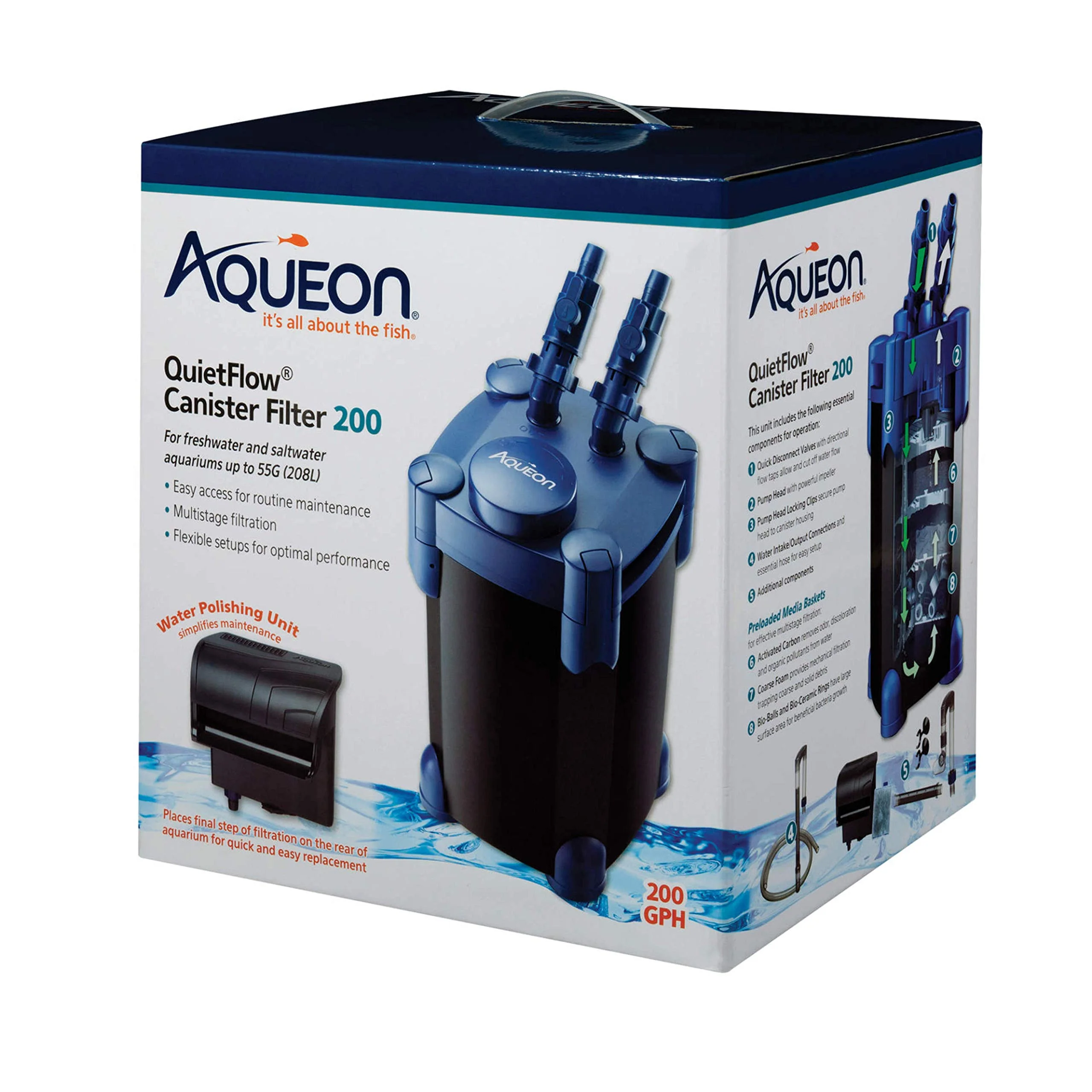 Solid Aqueon QuietFlow Canister Filter for 55-Gallon Tanks Multi-Stage Filtration Next-Generation