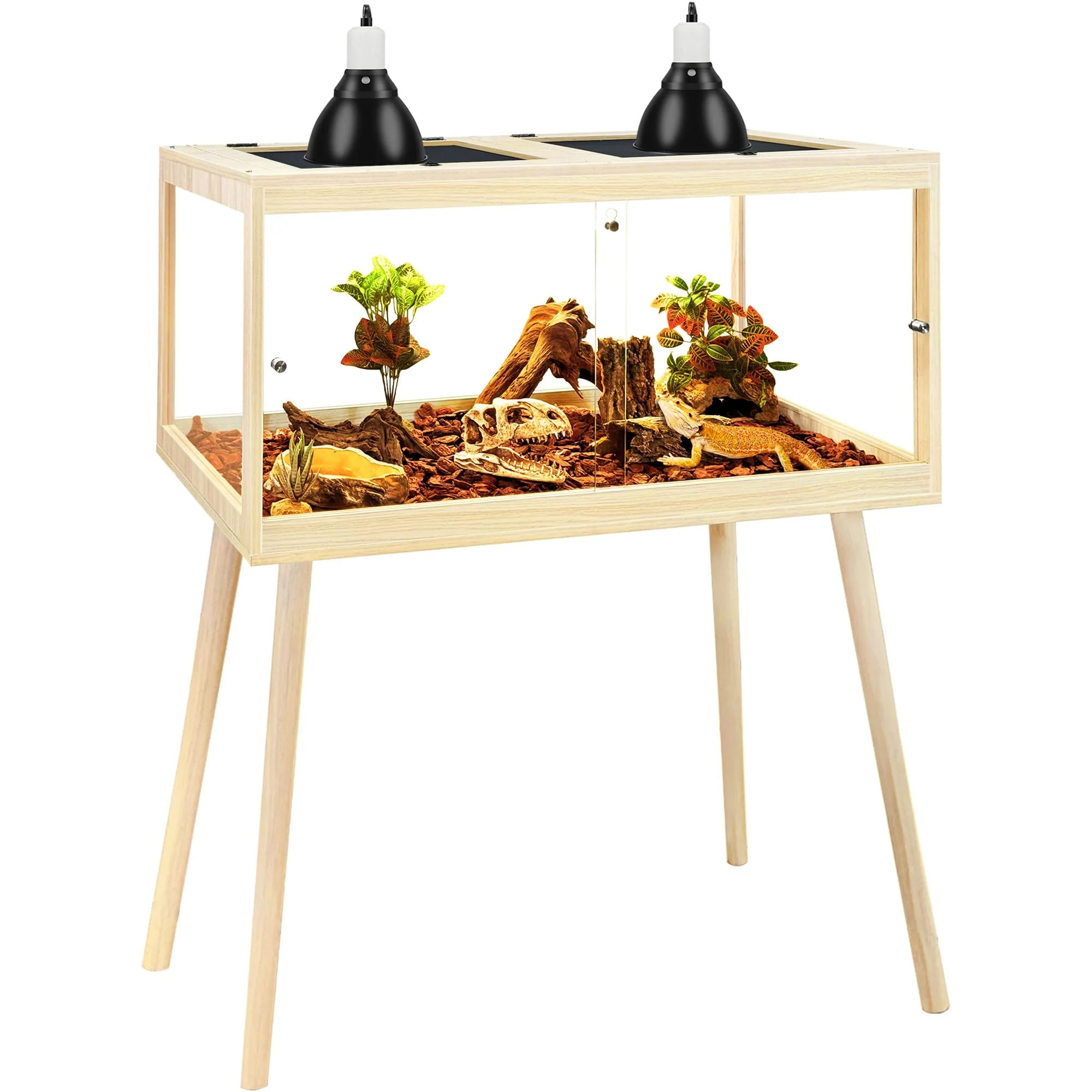 Flexible PROLEE Bearded Dragon Tank with Leg Stand – Oak Wood Reptile Tank 40x20x20 Practical
