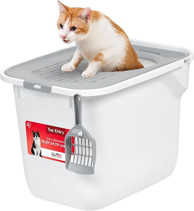 Certified IRIS USA Cat Litter Box Large Cat Box Enclosure Top Entry Clean
