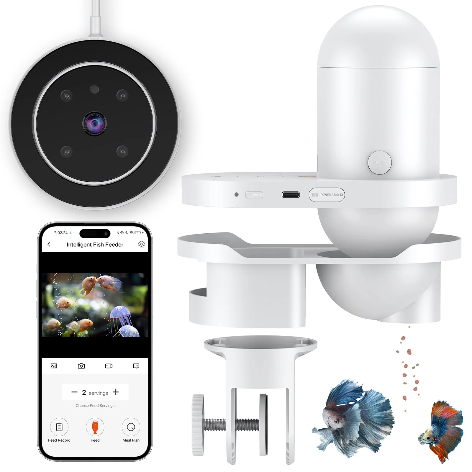Advanced Pawfly WiFi Automatic Fish Feeder for Aquariums App Control 2.5K HD Video Classic