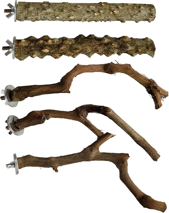 Modern Allazone 5 PCS Natural Wooden Parrot Stand Bird Perch Stand Grape Stick Hanging Luxury