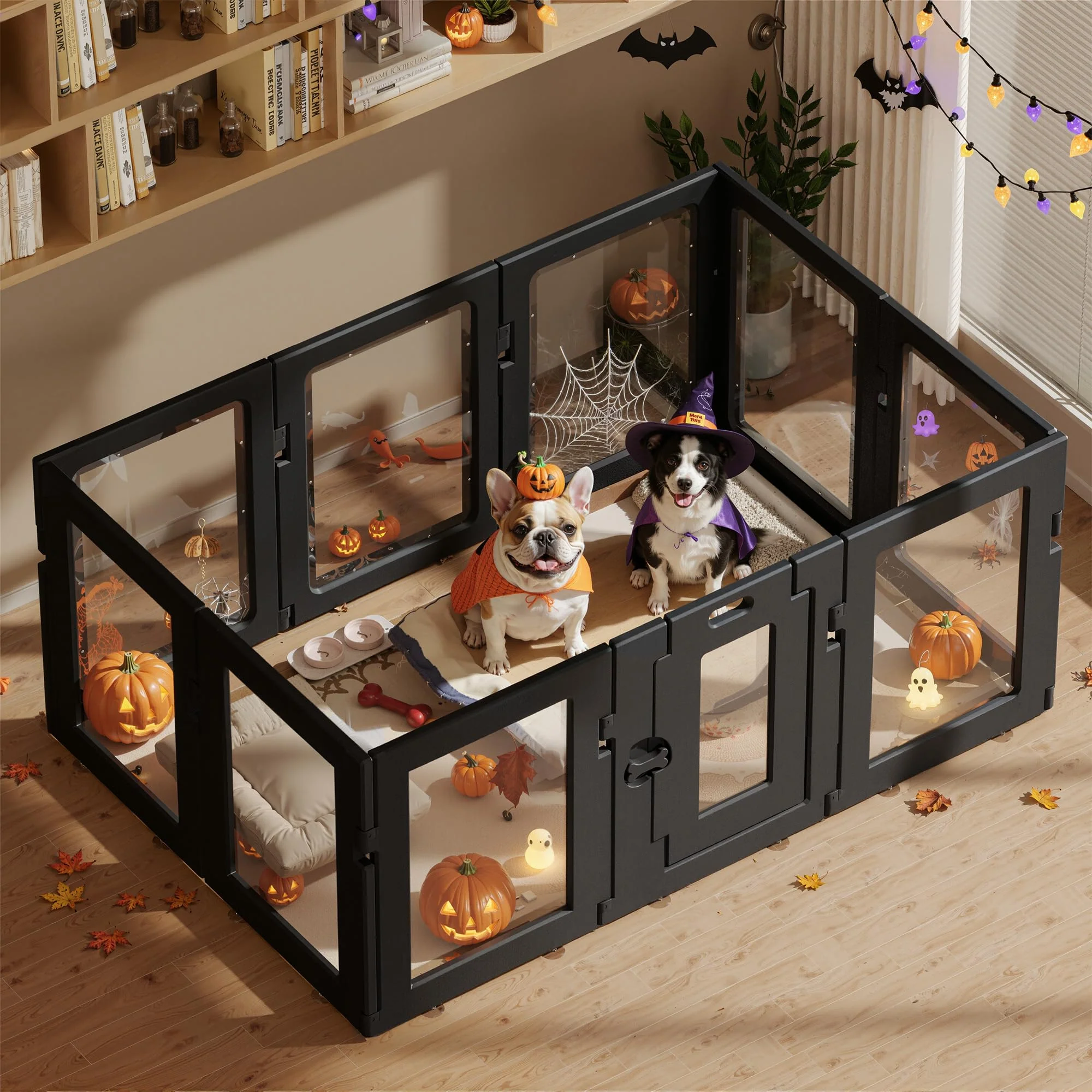 Certified HOENCRAFT Clear Acrylic Dog Playpen with Door 24 in H 10 Panels - Black Indoor Pet Fence Stylish