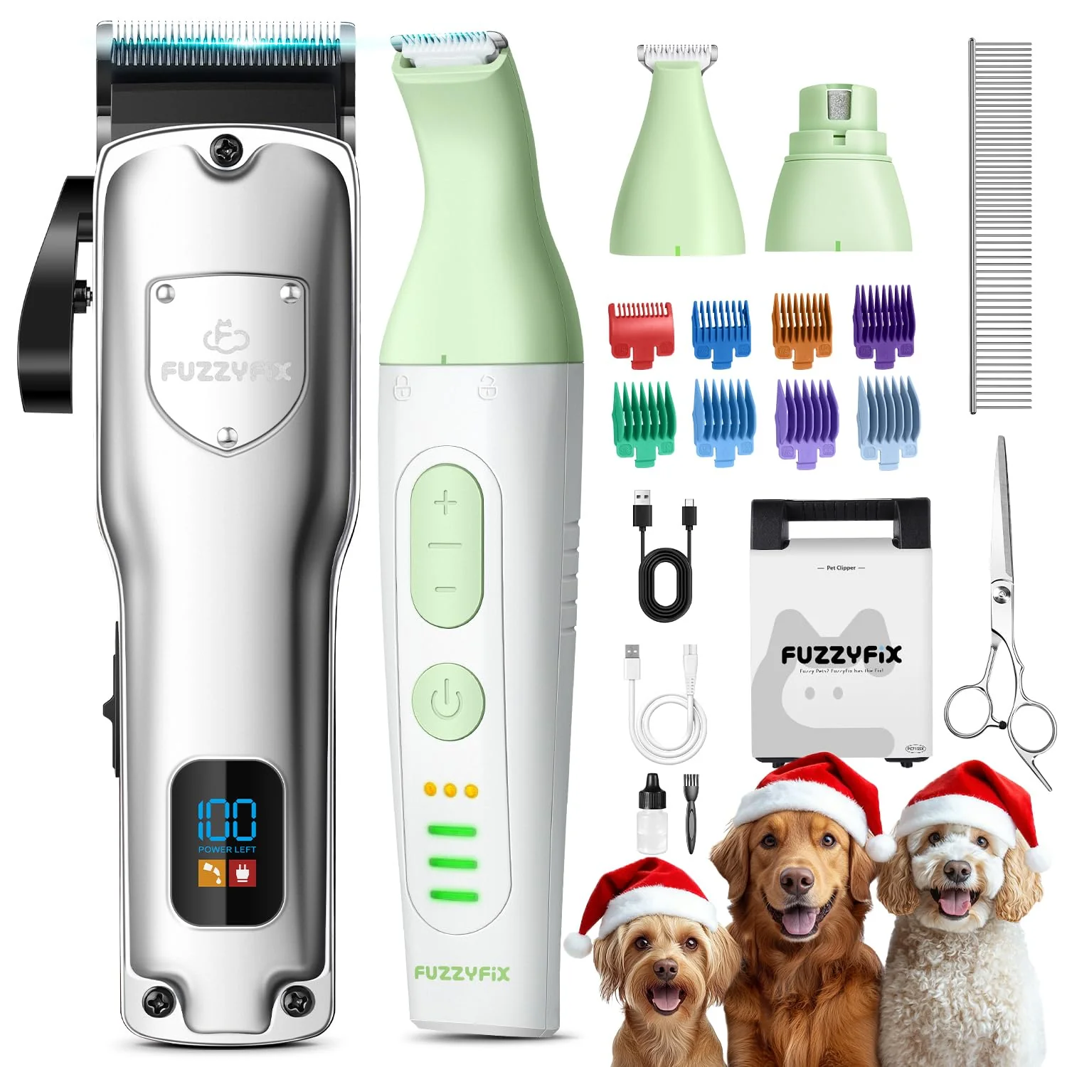 Fine FuzzyFix Dog Grooming Kit – Low-Noise Clippers for Thick Coats USB Rechargeable All-in-One Grooming Solution Sustainable