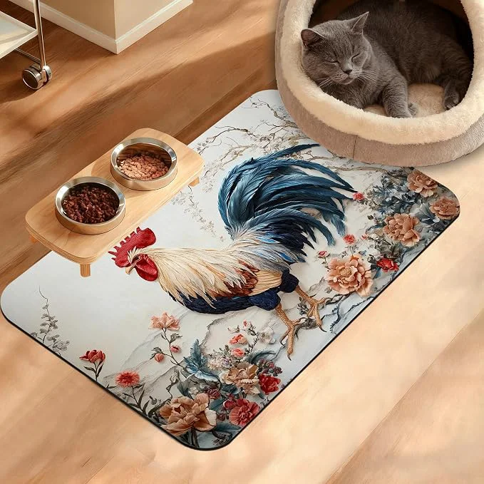 Authentic Dog Bowl Mat Chicken Painting Pet Feeding Mat High-Performance