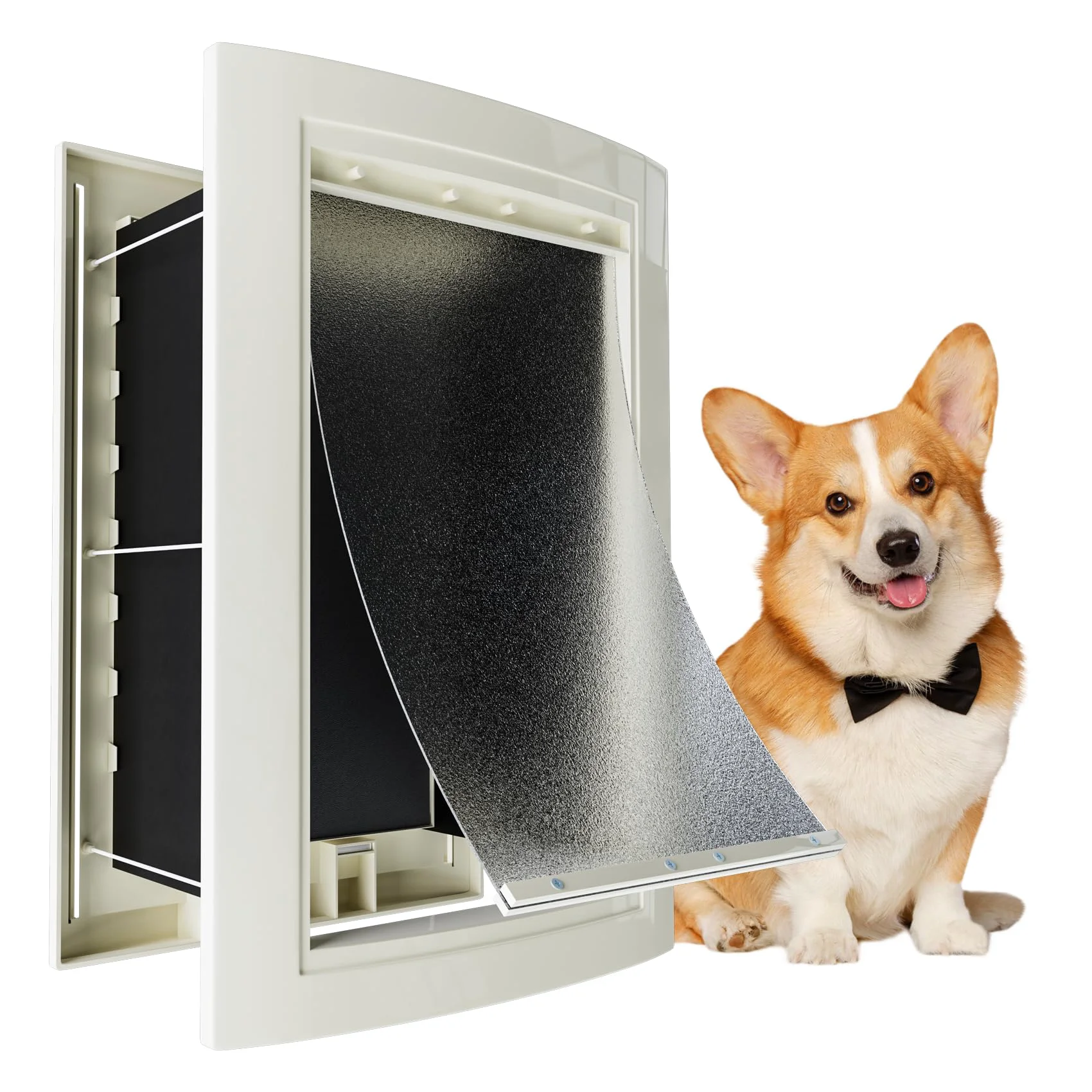 Prestigious mestyl Wall-Mounted Dog Door with Telescoping Tunnel 3-Flap Weatherproof Pet Door Medium Comfortable