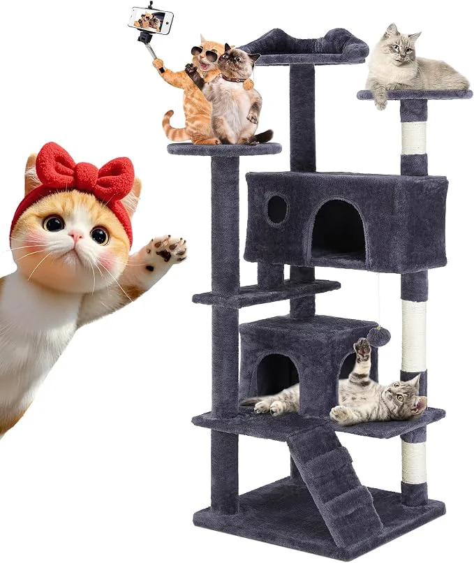 Detailed 54 Inches Cat Tree Tower Cat Tree Tower Condo Functional