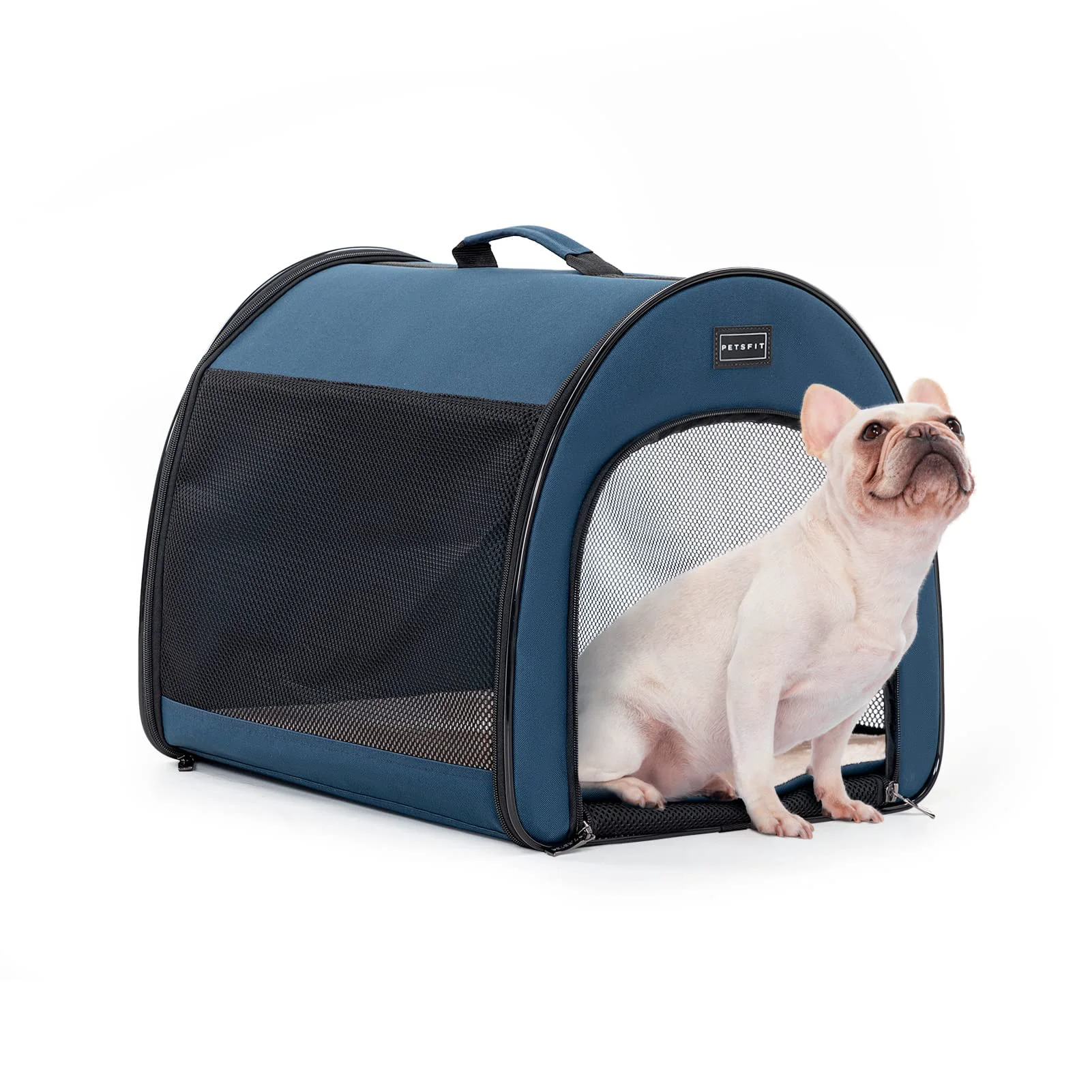 Consistent PETSFIT Soft Sided Dog Crate 19in Lightweight Travel Dog Kennel Navy Blue High-End