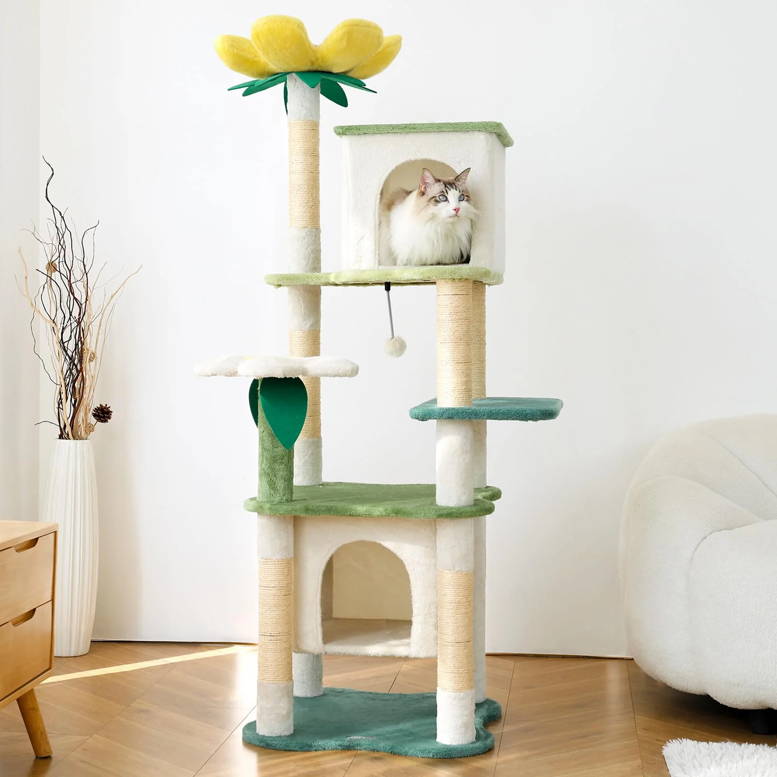 Refined HYABI 64.5-Inch Avocado Flower Cat Tree Tower – Multi-Level Indoor Cat Furniture with Scratching Posts Innovative