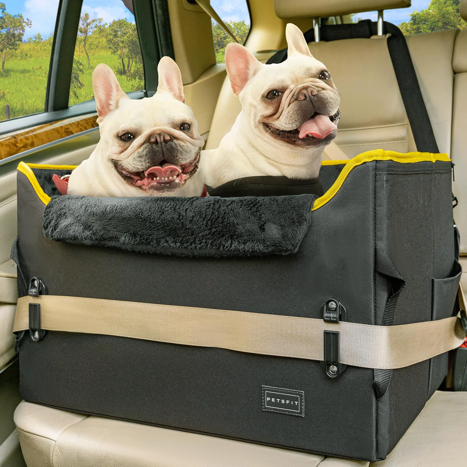 Top-Quality PETSFIT Dog Booster Car Seat for Medium Dogs 45 lb Capacity Patented Buckles Storage Sophisticated