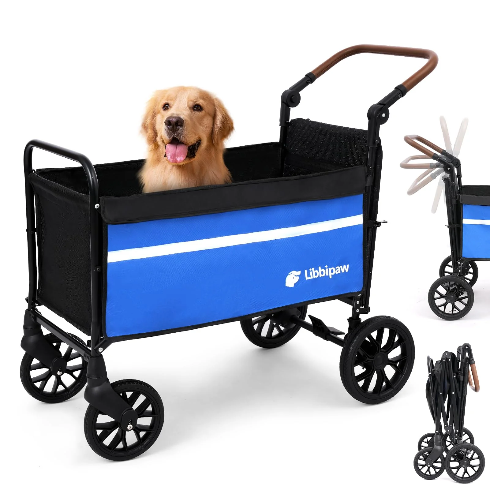 Expertly Made Libbipaw All-Terrain Dog Wagon for Large Dogs – 2-in-1 Push Pull Stroller Blue Artisan