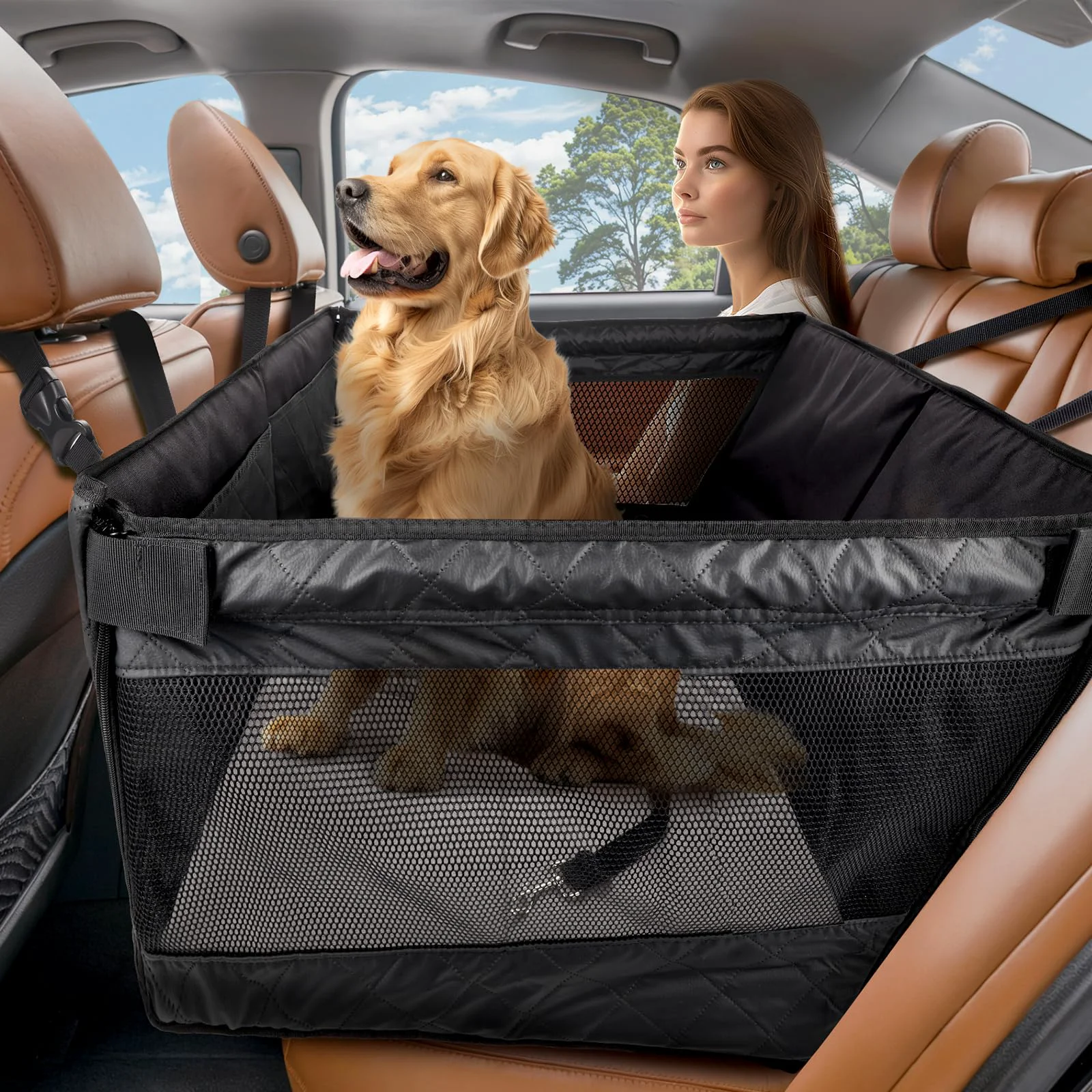Sophisticated BONTHEE Back Seat Extender for Dogs – Waterproof Non-Slip Car Dog Hammock Up to 400 lbs Reliable