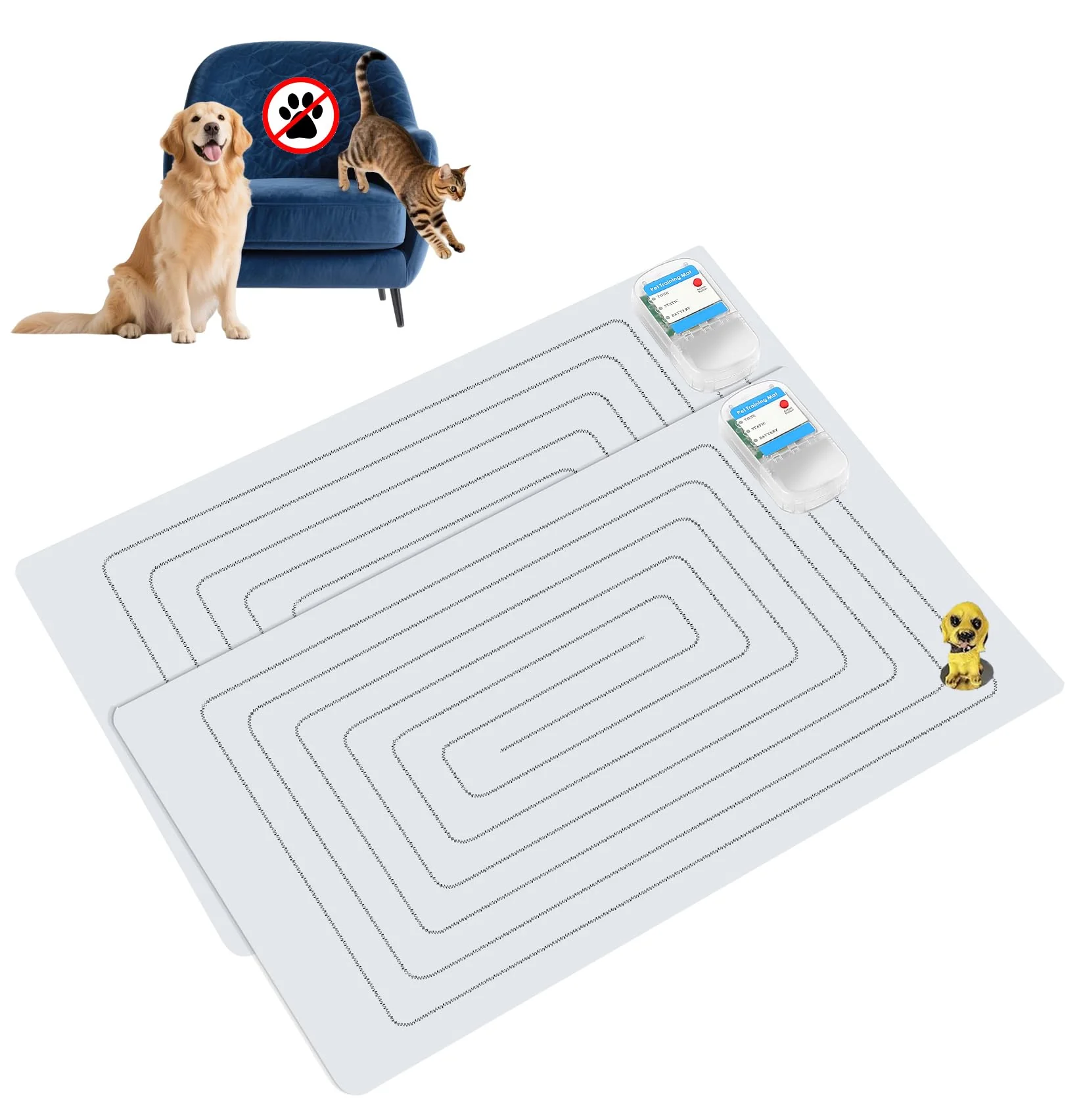 Healthy PAPARELA Scat Shock Mat for Dogs Cats — Indoor Pet Training 22x14 in Two Pieces with Tester Certified